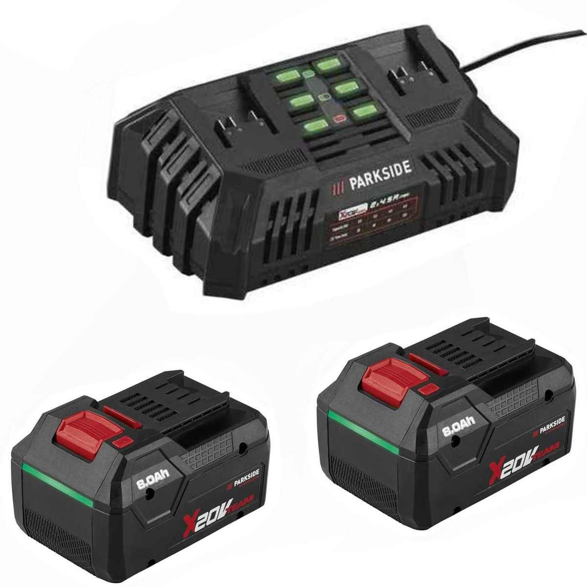 Parkside PARKSIDE Doppel Ladegerät PDSLG 20 mit 2 x Akku 8.0 Ah PAPP 208 Akku-Set
