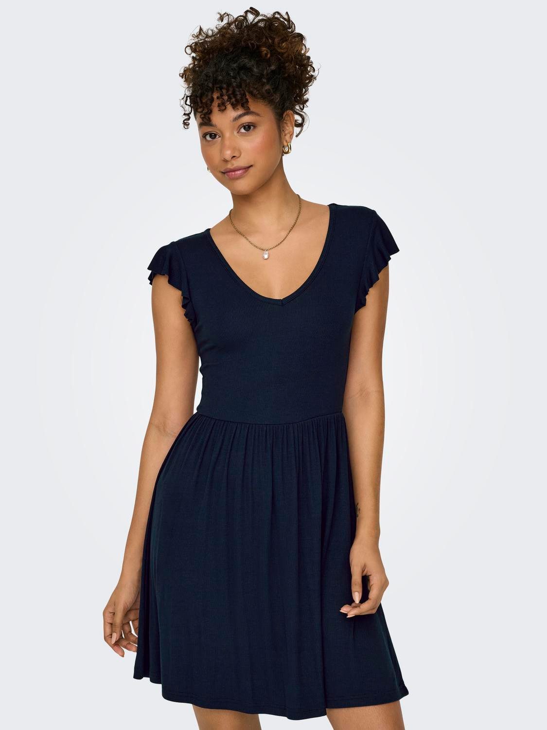 ONLY Jerseykleid ONLBELIA S/L DRESS JRS Viskosemischung, regular fit, V-Ausschnitt