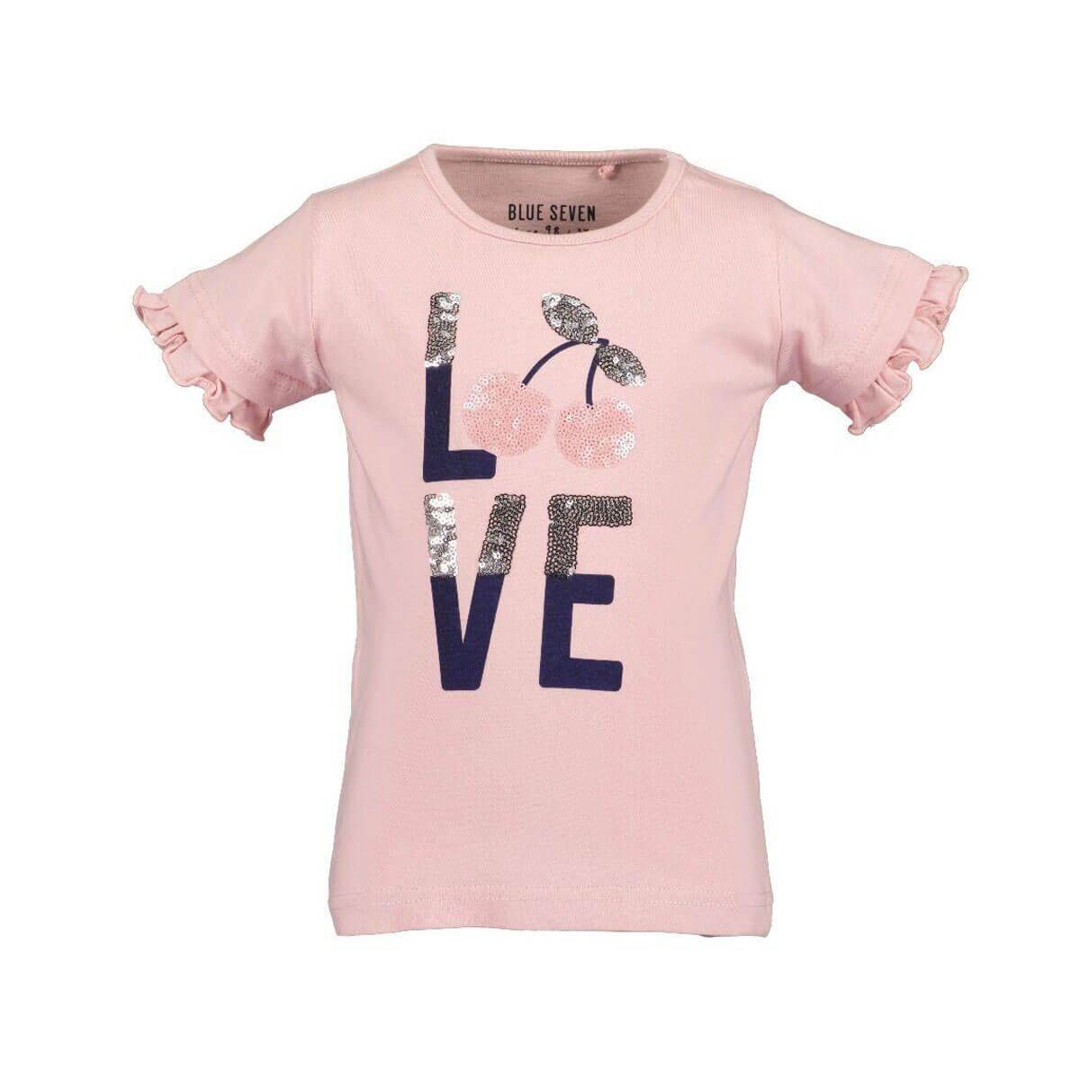 Kurzarmshirt Blue Seven T-Shirt Pailletten-Applikation rosa Love Kinder Mädchen mit Kirsche