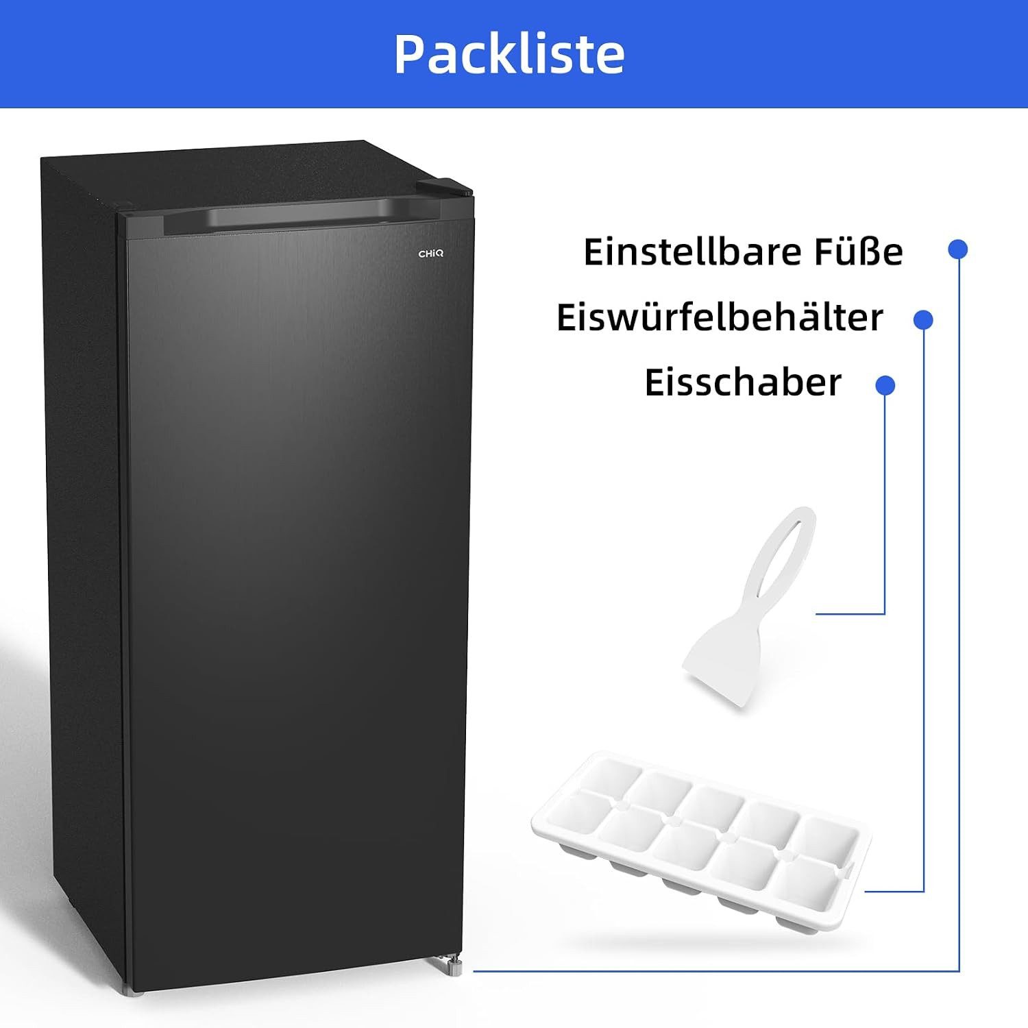 CHiQ Gefrierschrank Kompakt Gefrierschrank CSD95BC, 85 cm hoch, 54.9 cm breit, EEK C, 3 Gefrierschubladen, 4-Sterne-Gefrierfunktion, 39dB – Bild 2 von 5