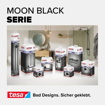 tesa Toilettenpapierhalter MOON Toilettenrollenhalter ohne Bohren - 9,9 cm : 14 cm : 5,3 cm (Packung, 1-St., inkl. Klebelösung), selbstklebender WC-Rollenhalter - schwarz