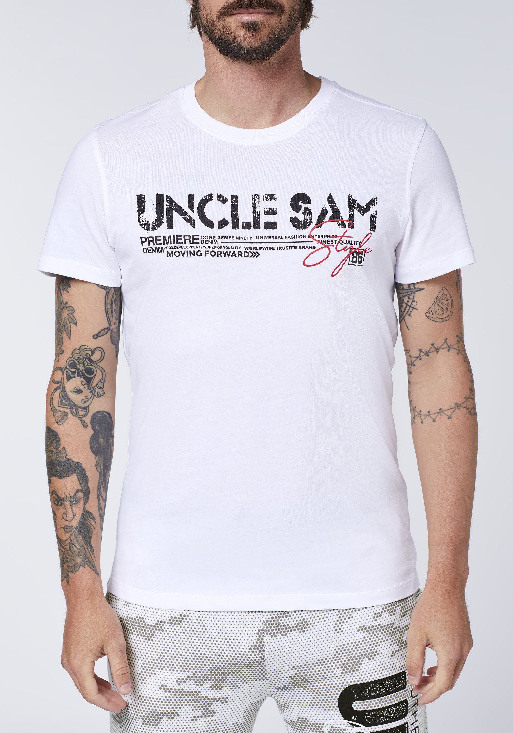 Sam Print-Shirt Passform in 11-0601 Uncle relaxter Bright White