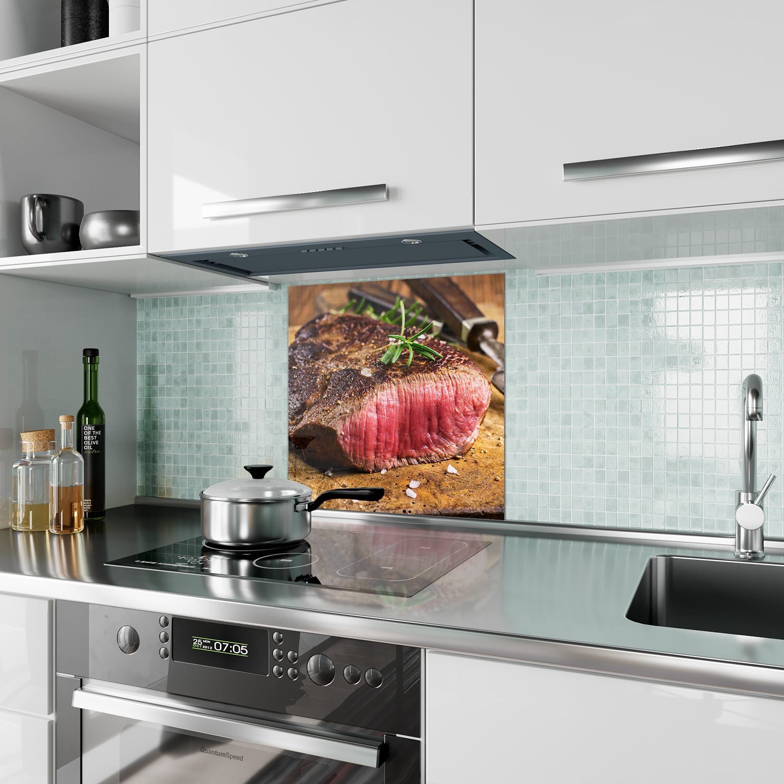 Glas Primedeco Spritzschutz Gegrilltes Filet mit Motiv Küchenrückwand Küchenrückwand