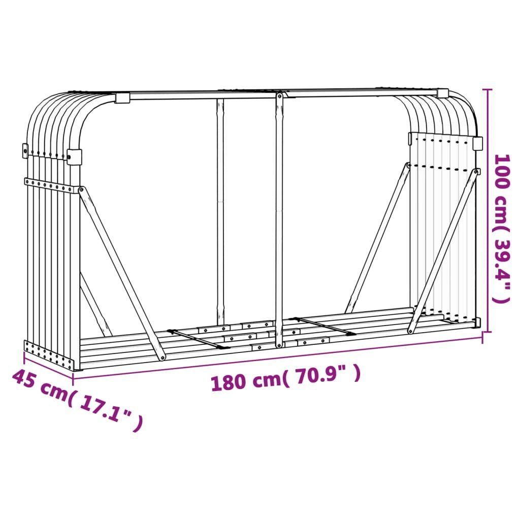 Holzlagerplatz cm vidaXL Verzinkter Stahl, Kaminholzregal cm BxTxH:0x0x0 180x45x100 Grün Kaminholzunterstand