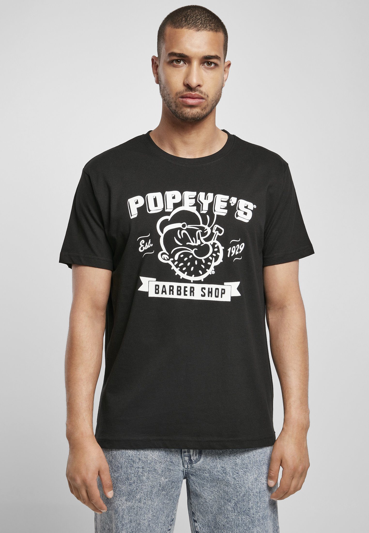 black Tee (1-tlg) Popeye Herren Shop Merchcode Barber Kurzarmshirt
