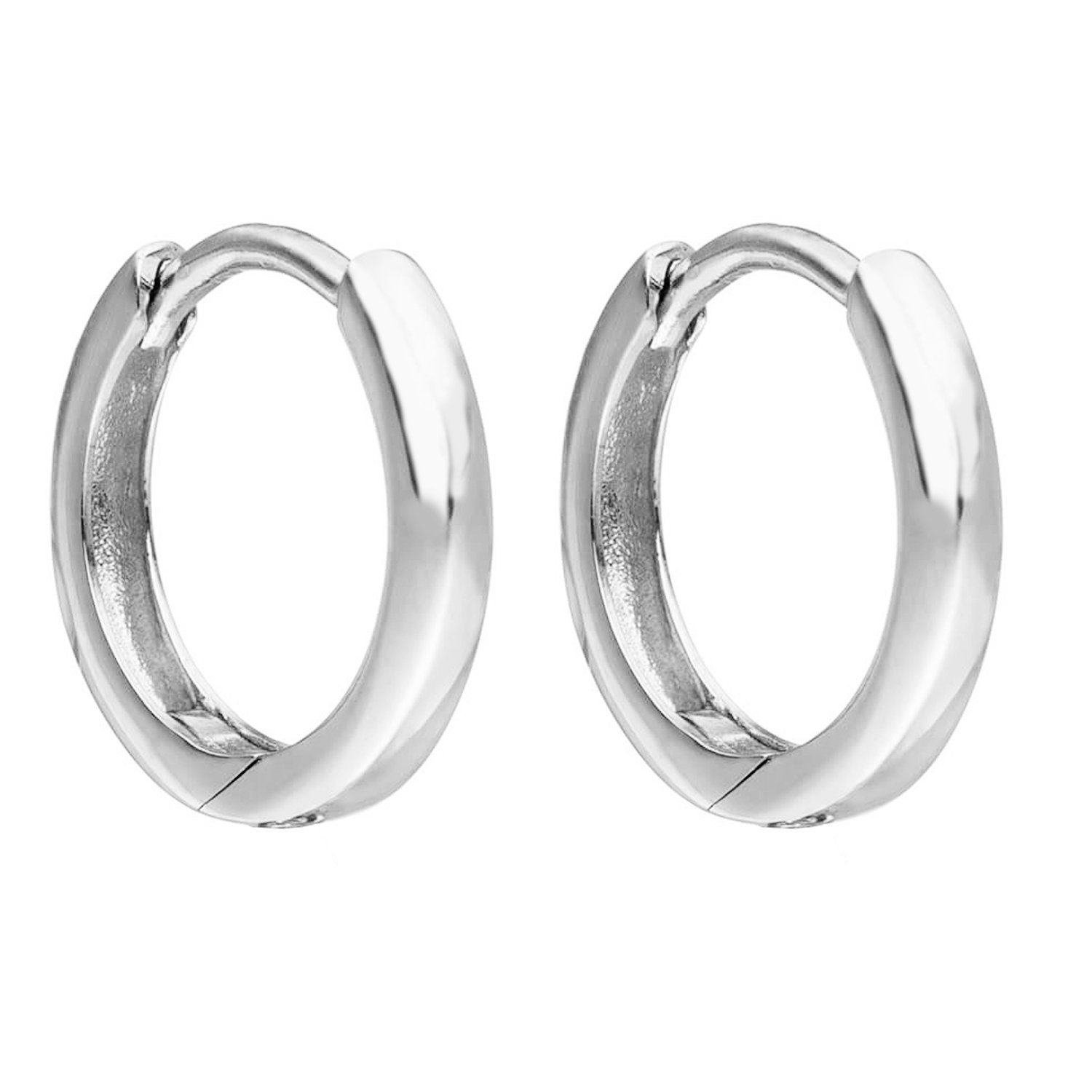 Creolen LÖB Paar 12mm Silberohrringe Herren Hoop Klappbügel Frauen Huggie Schlicht Einfach Ohrringe Kreolen Creolen 925 Damen Poliert mit für Stecker Klein Klappcreolen Männer Ohrring Rund, Silbercreolen Silber