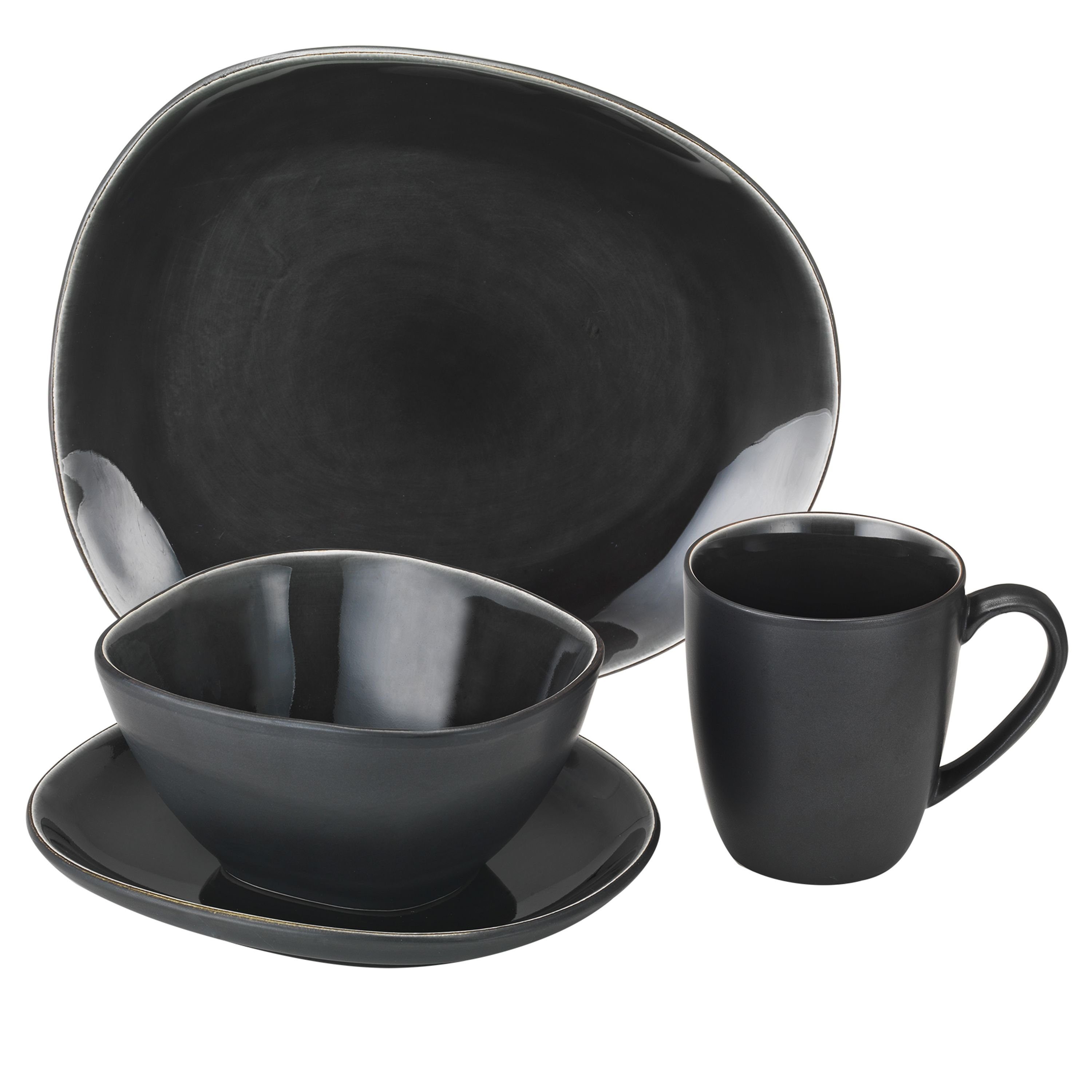 van Well Kombiservice 16tlg Kombiservice Elements Grau, Steingut