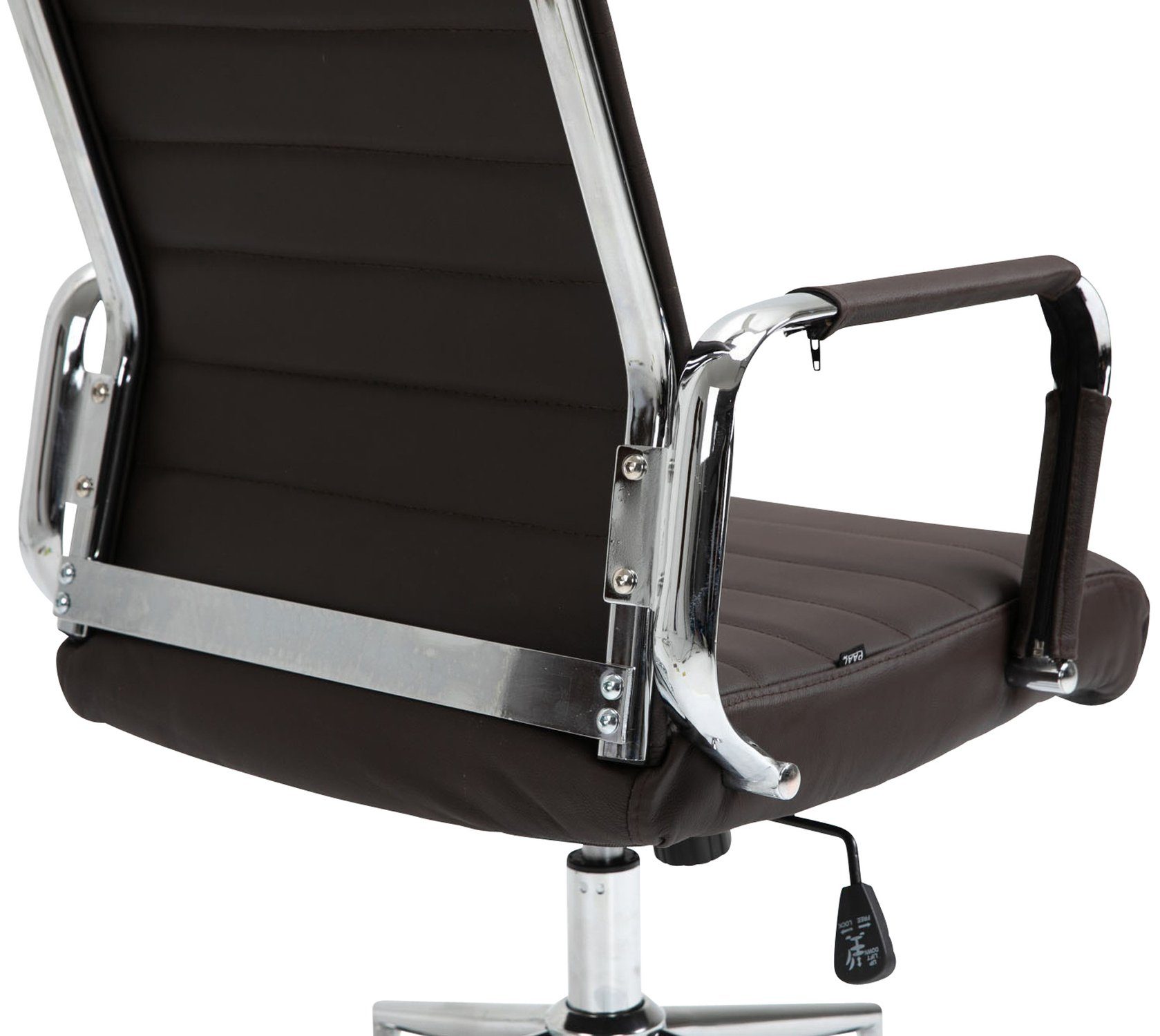 TPFLiving Bürostuhl Koro Rückenlehne Gestell: Drehstuhl, drehbar - Echtleder chrom Bürostuhl Chefsessel, (Schreibtischstuhl, und mit braun bequemer Metall 360° höhenverstellbar - Sitz: XXL)