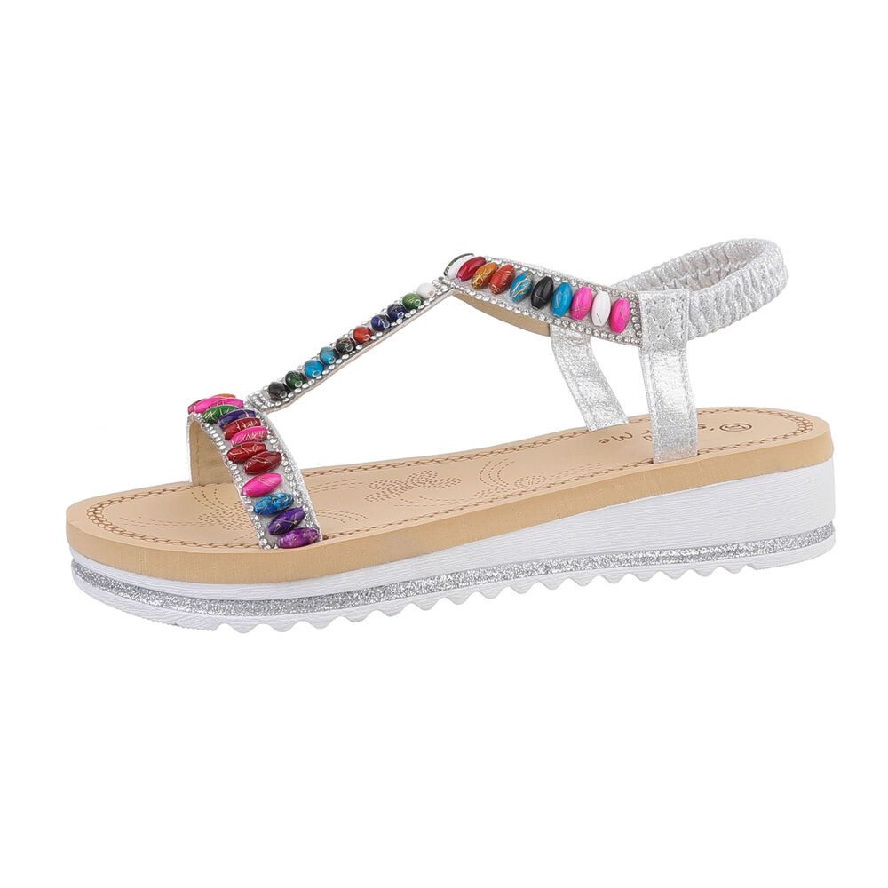 Ital-Design Damen Freizeit Riemchensandalette (86016926) Keilabsatz/Wedge Keilsandaletten in Silber