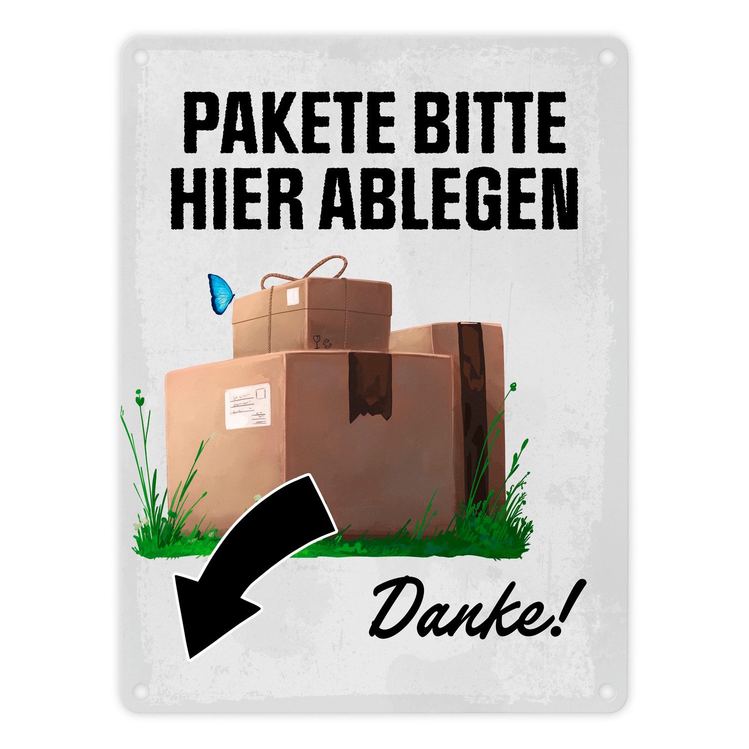 speecheese Metallschild Pakete bitte hier ablegen Danke! Metallschild in 15x20 cm Pfeil links