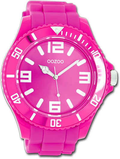 OOZOO Quarzuhr Oozoo Unisex Armbanduhr Vintage Series, Unisexuhr Silikonarmband pink, rundes Gehäuse, extra groß (ca. 48mm)