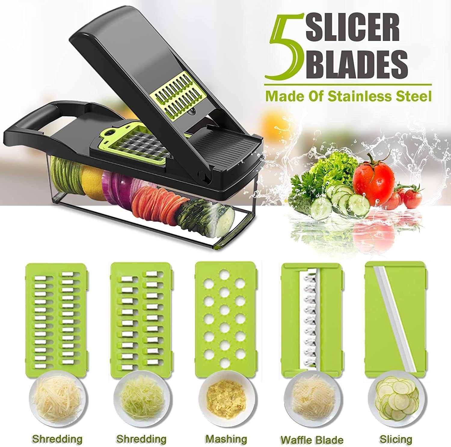 FELIXLEO Gemüseschneider 22 in 1 Gemüseschneider Mandoline Würfelschneider Käsehobel Grau