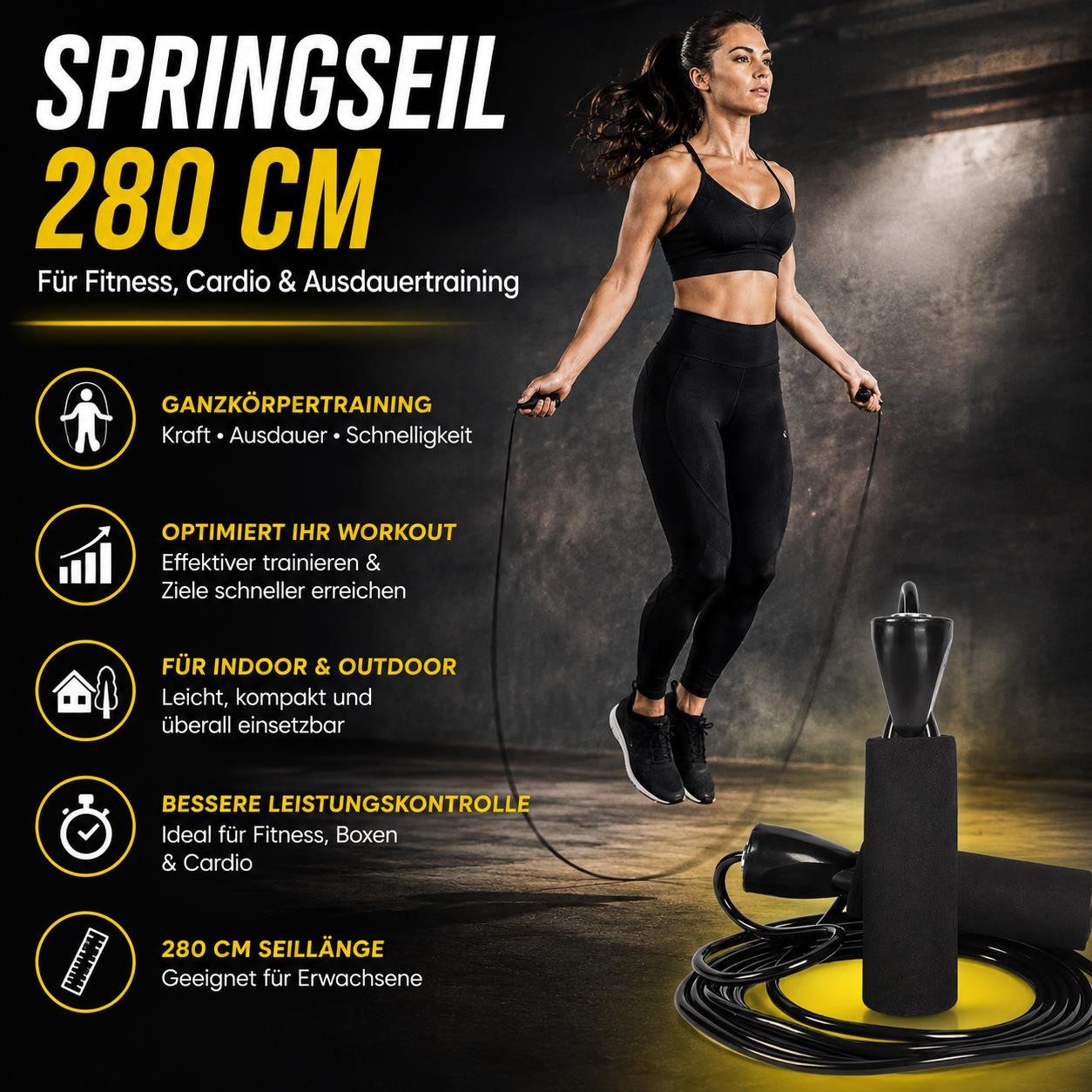 BAYLI Kurzhantel 2er Set - Springseil 280 cm Fitness Seilspringen für Erwachsene –