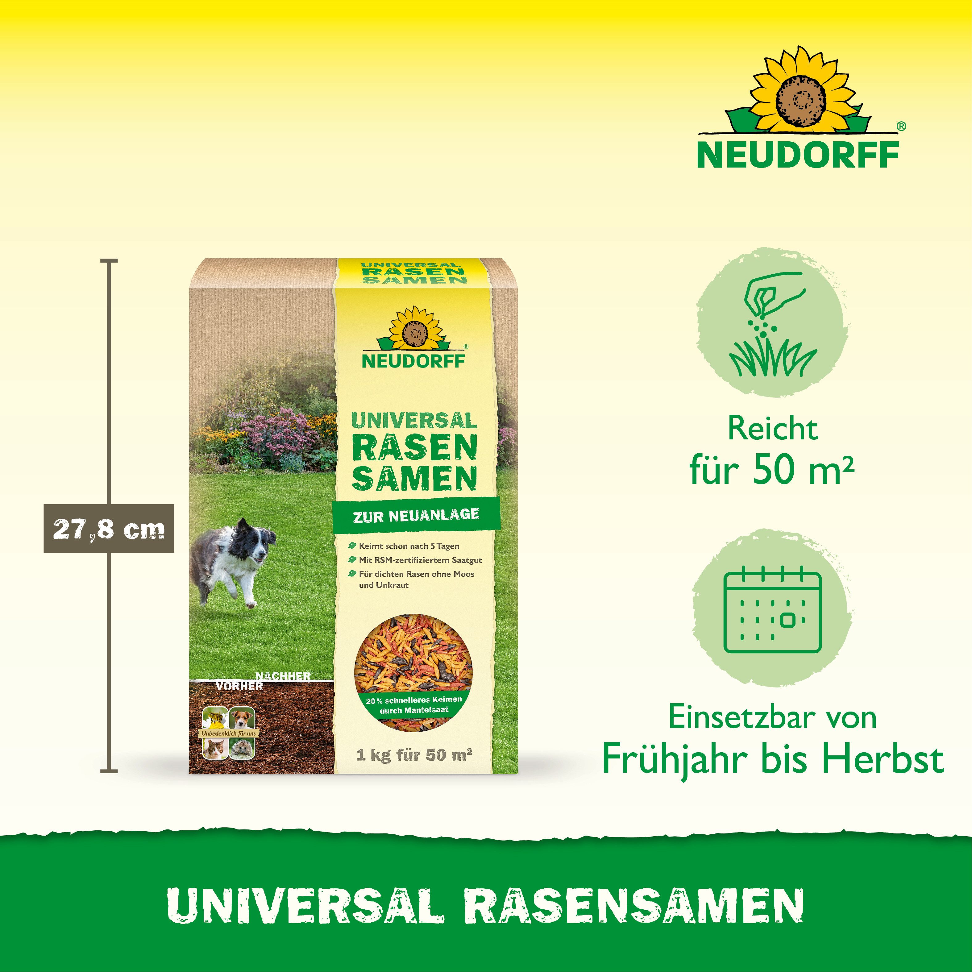Neudorff Rasensamen UniversalRasenSamen für 50 m², 1 kg, 20 % schnelleres Keimen durch Mantelsaat – Bild 3 von 5