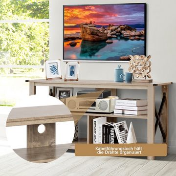 COSTWAY TV-Schrank 3-stöckig, mit offenen Regalen&Metall X-Rahmen, 120cm