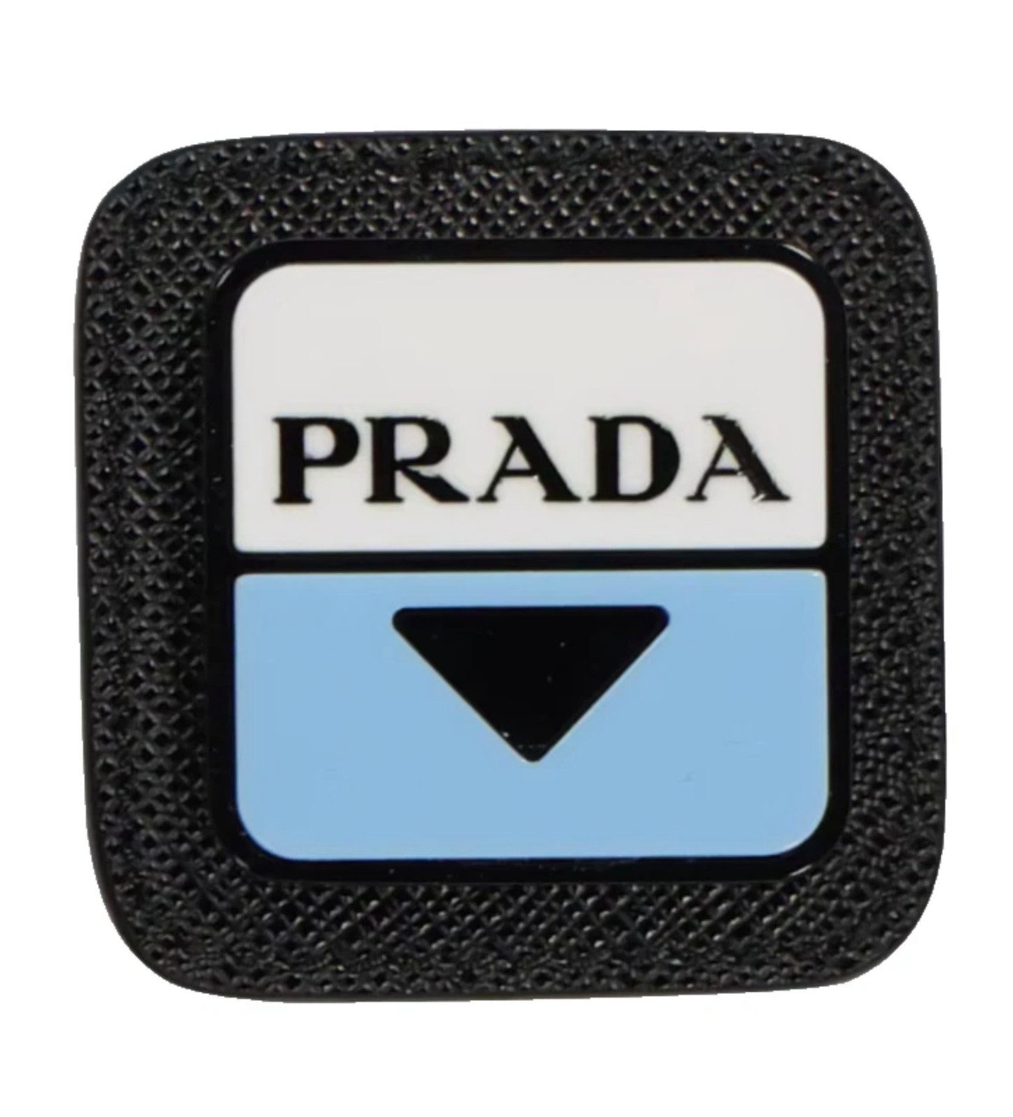 PRADA Anstecknadel Logo Brosche Pin Patch Neu, Lieferung mit Box mit Echtheitskarte und Etikett