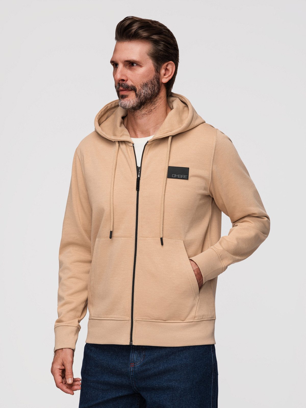 Kapuzensweatshirt Herren Kapuzensweatshirt mit Reißverschluss Beige M