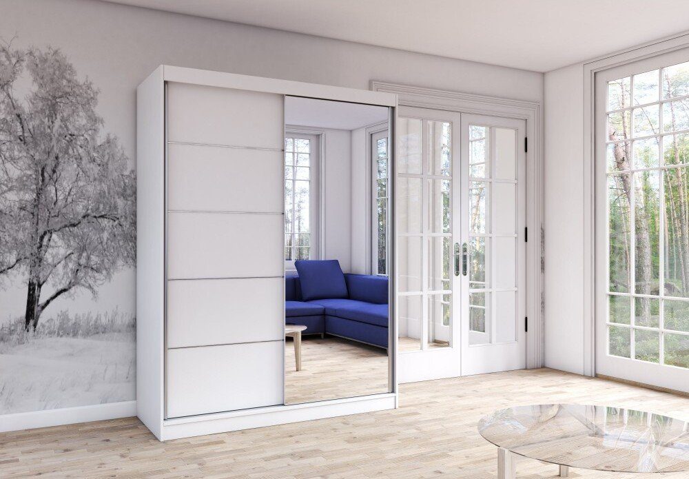 | Spiegel Polini von weiß Schwebetürenschrank mit 150x200 Comfort Weiß Spiegel mit Home Poli Weiß Schwebetürenschrank Prime