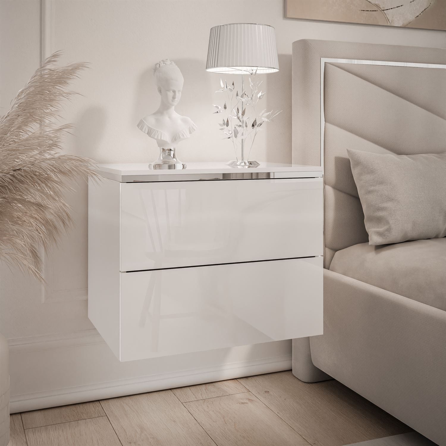 Lookway Nachttisch AURORA II SILVER Hängender Nachttisch mit LED‑Beleuchtun günstig online kaufen