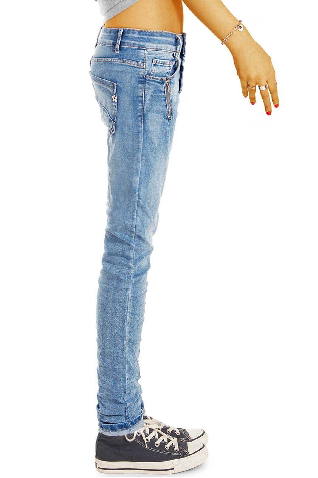 tapered j6i Knopfleiste Hosen be blau Relax-fit-Jeans styled mit baggy Damenjeans,