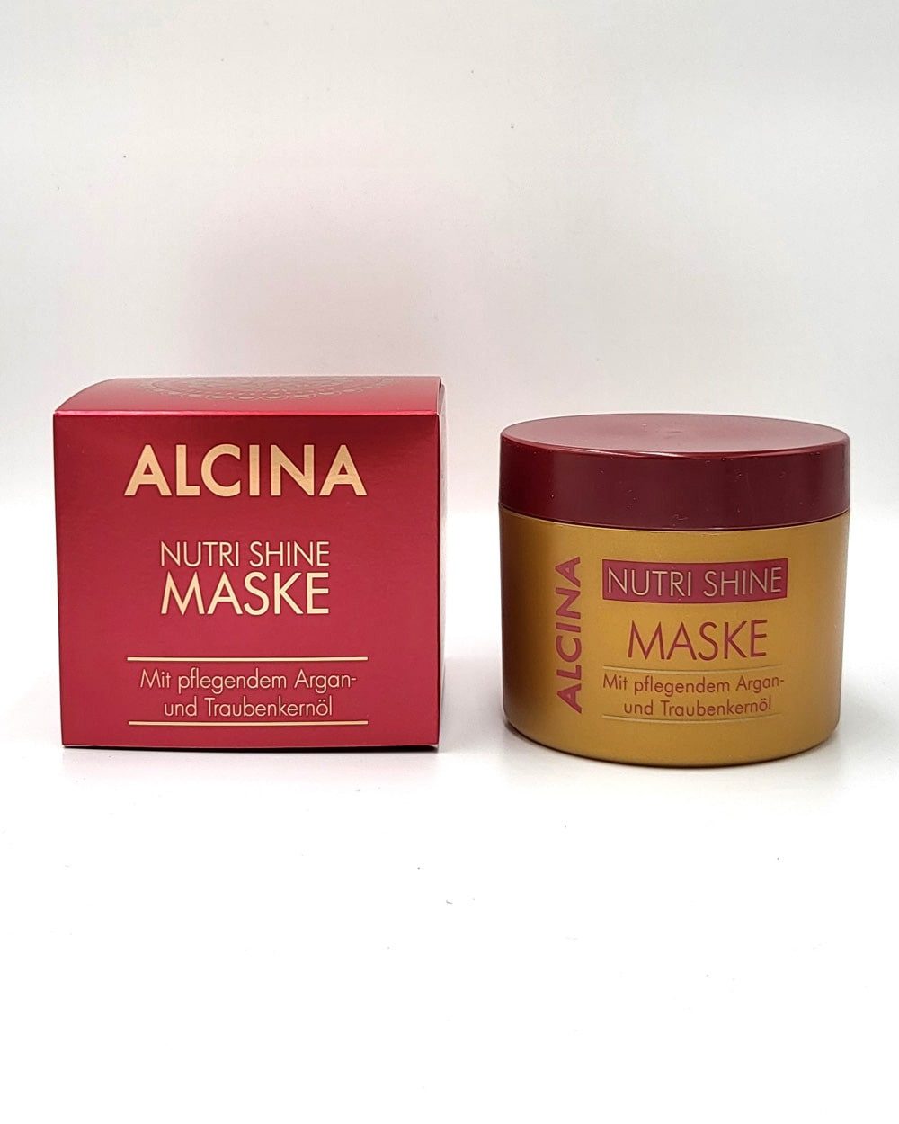 ALCINA Haarmaske ALCINA Nutri Shine Maske für geschmeidig glänzendes Haar 200 ml, Packung, Luxuriöse Haarmaske mit Arganöl für seidig glänzendes Haar.