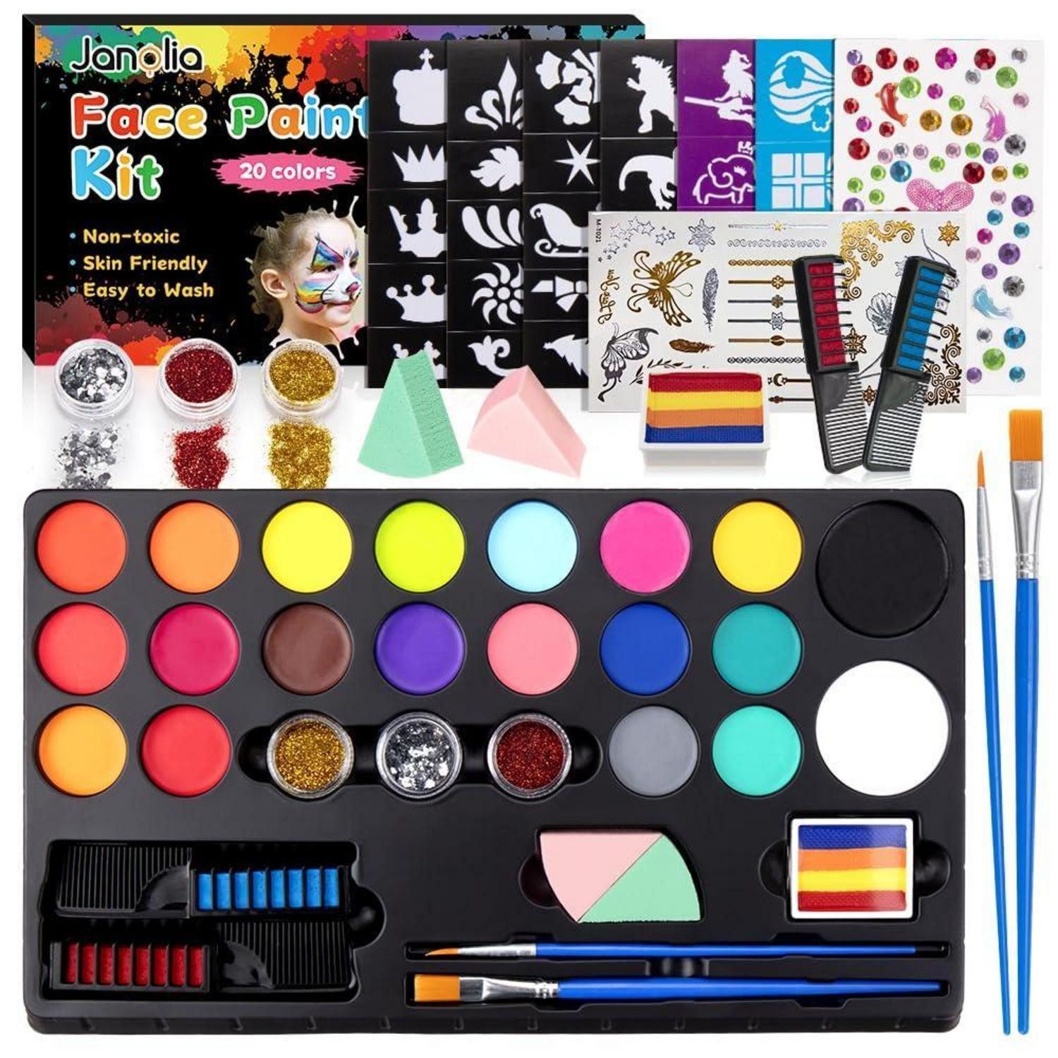 LuxusKollektion Theaterschminke Gesichtsfarbe Kinderschminken Set, 20 Farben Bodypainting