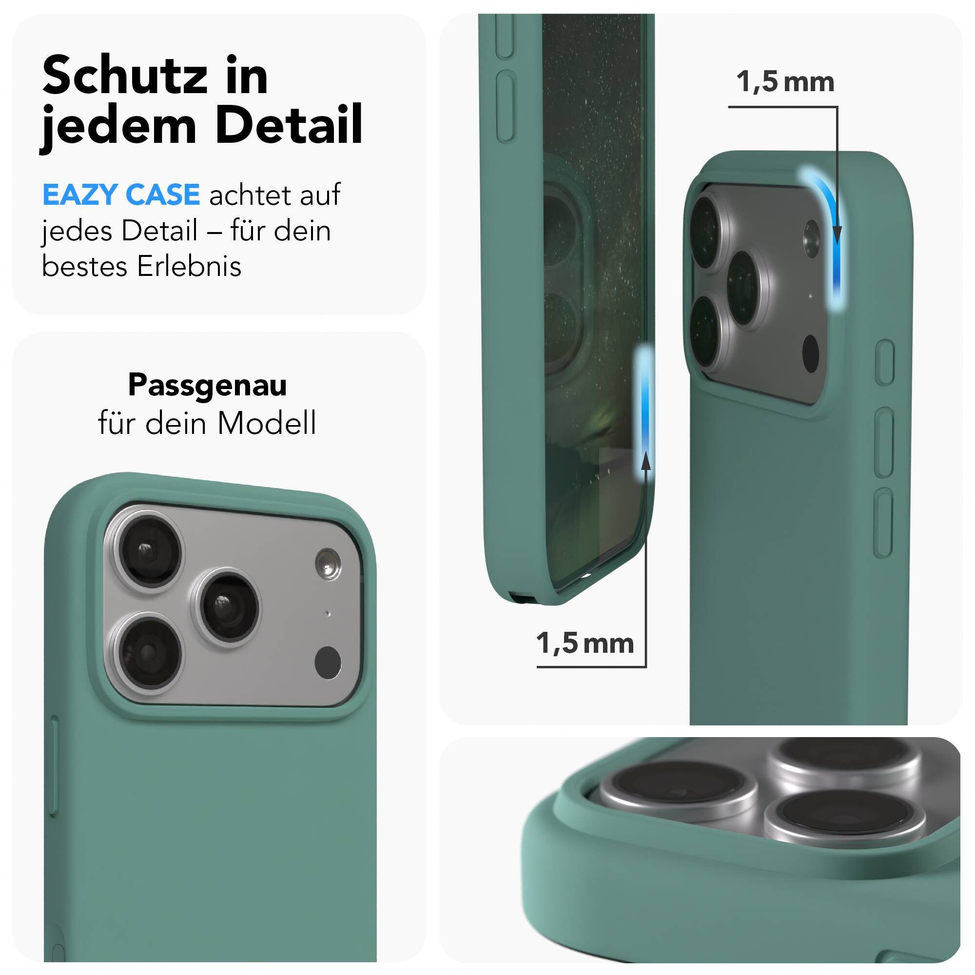 EAZY CASE Handyhülle für Apple iPhone 17 Pro Hülle Silikon 6,3 Zoll, Schutzhülle mit Kameraschutz Back Cover Bumper Case Case Dunkelgrün – Bild 3 von 5