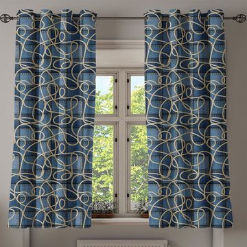 Gardine Dekorative 2-Panel-Fenstervorhänge für Schlafzimmer Wohnzimmer, Abakuhaus, Blau Denim Patchwork Seil
