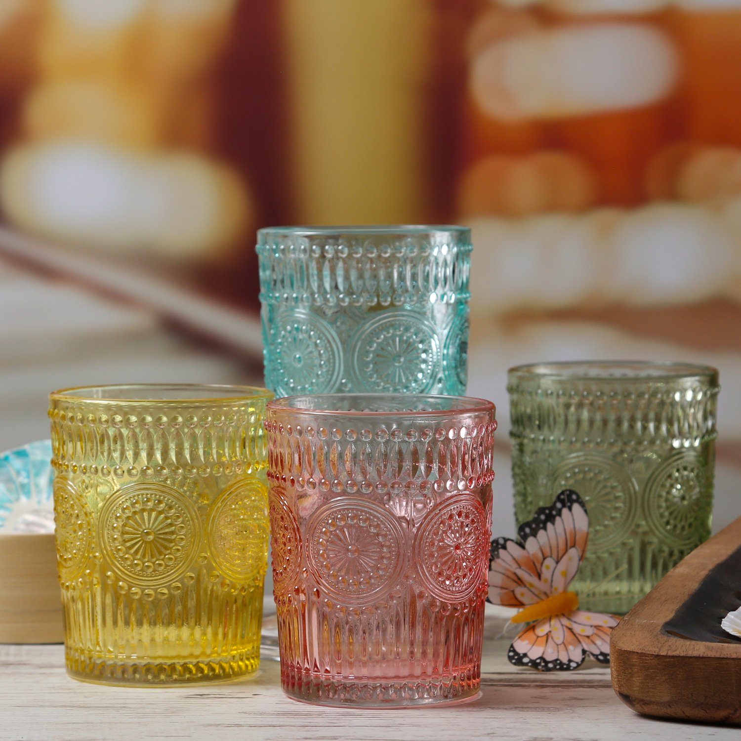 MARELIDA Glas Trinkglas rot 280ml Wasserglas Saftglas Vintage Boho Blumenmuster, 1-tlg., Glas