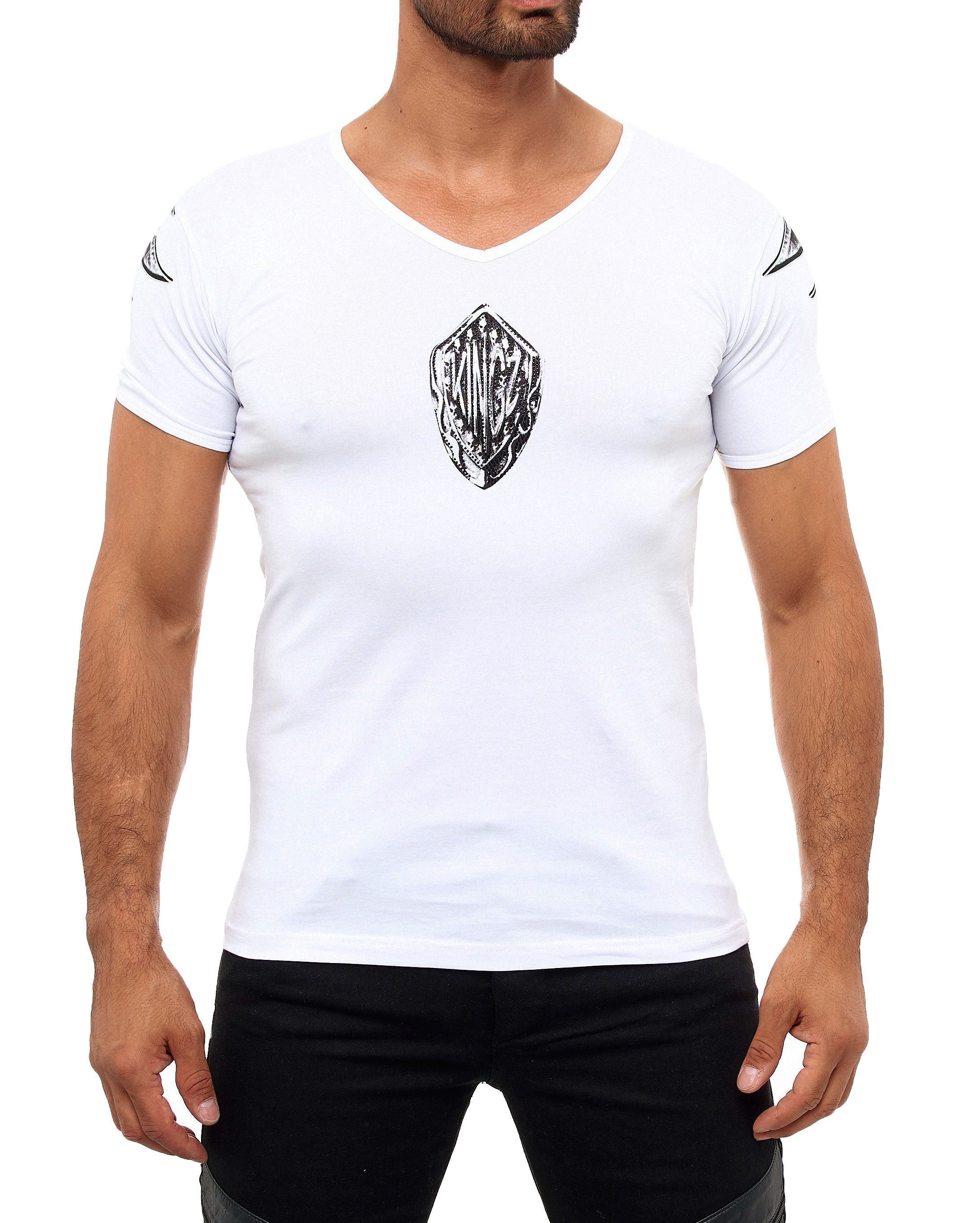 KINGZ T-Shirt mit ausgefallenem Adler-Print weiß-silberfarben