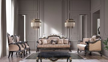 Casa Padrino Sessel Casa Padrino Luxus Barock Sessel Grau / Blau / Gold - Prunkvoller Wohnzimmer Sessel mit elegantem Muster - Luxus Wohnzimmer Möbel im Barockstil - Barock Möbel - Barock Einrichtung