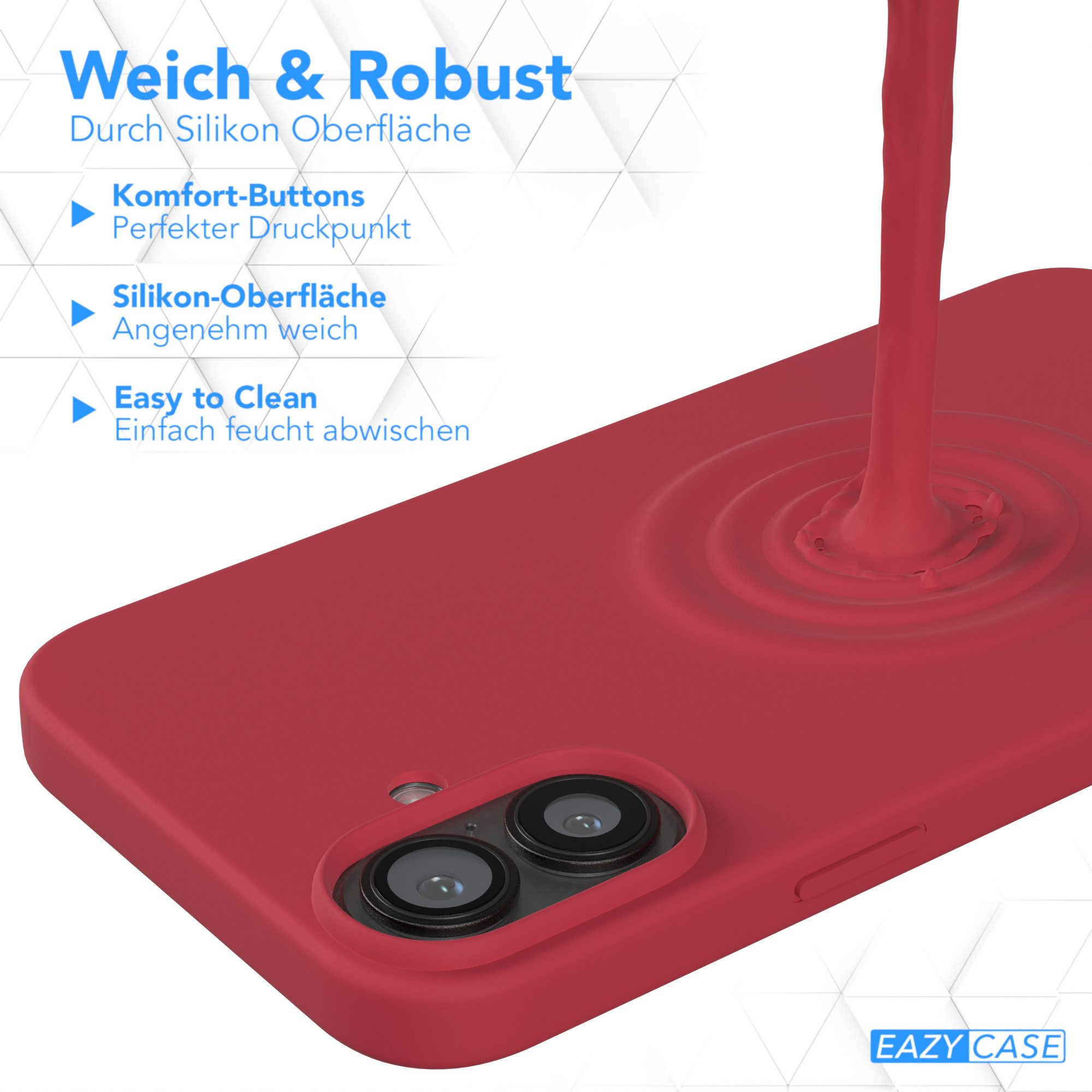 EAZY CASE Handyhülle für Apple iPhone 16 Plus Premium Silikon 6,7 Zoll, Hülle Silikon mit Displayschutz Handytasche aus Silikon Rot / Beere – Bild 4 von 5