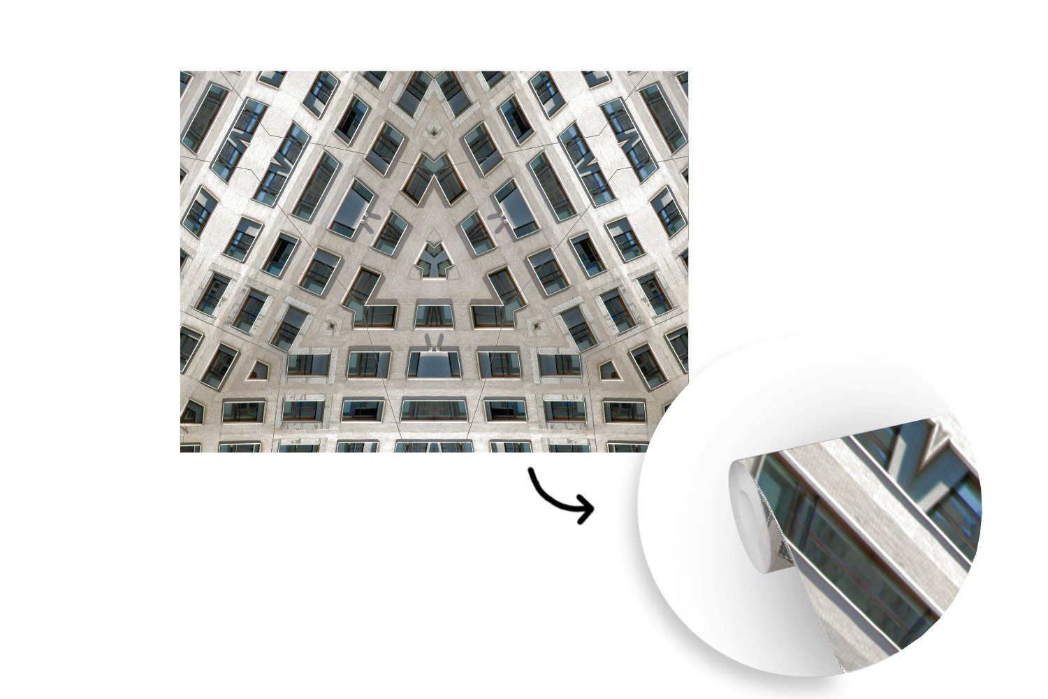 MuchoWow Fototapete Beton - Fenster bedruckt, Montagefertig - Dreieck, (6 St), Wohnzimmer, Matt, Vinyl Wandtapete für Tapete