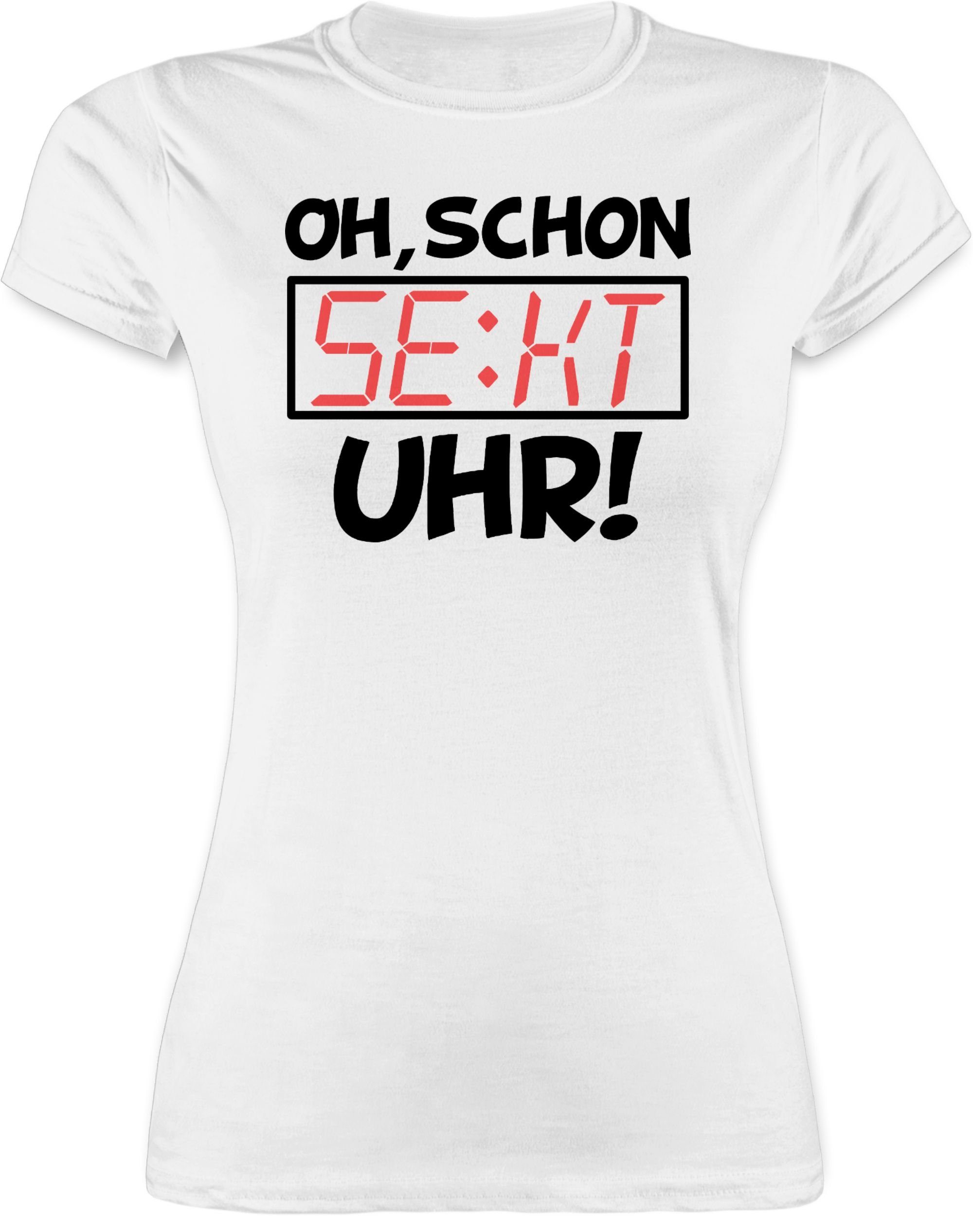 Damen Shirts Shirtracer T-Shirt Oh schon Sekt Uhr - schwarz - Party & Alkohol Damen - Damen Premium T-Shirt (1-tlg) mit Print, D