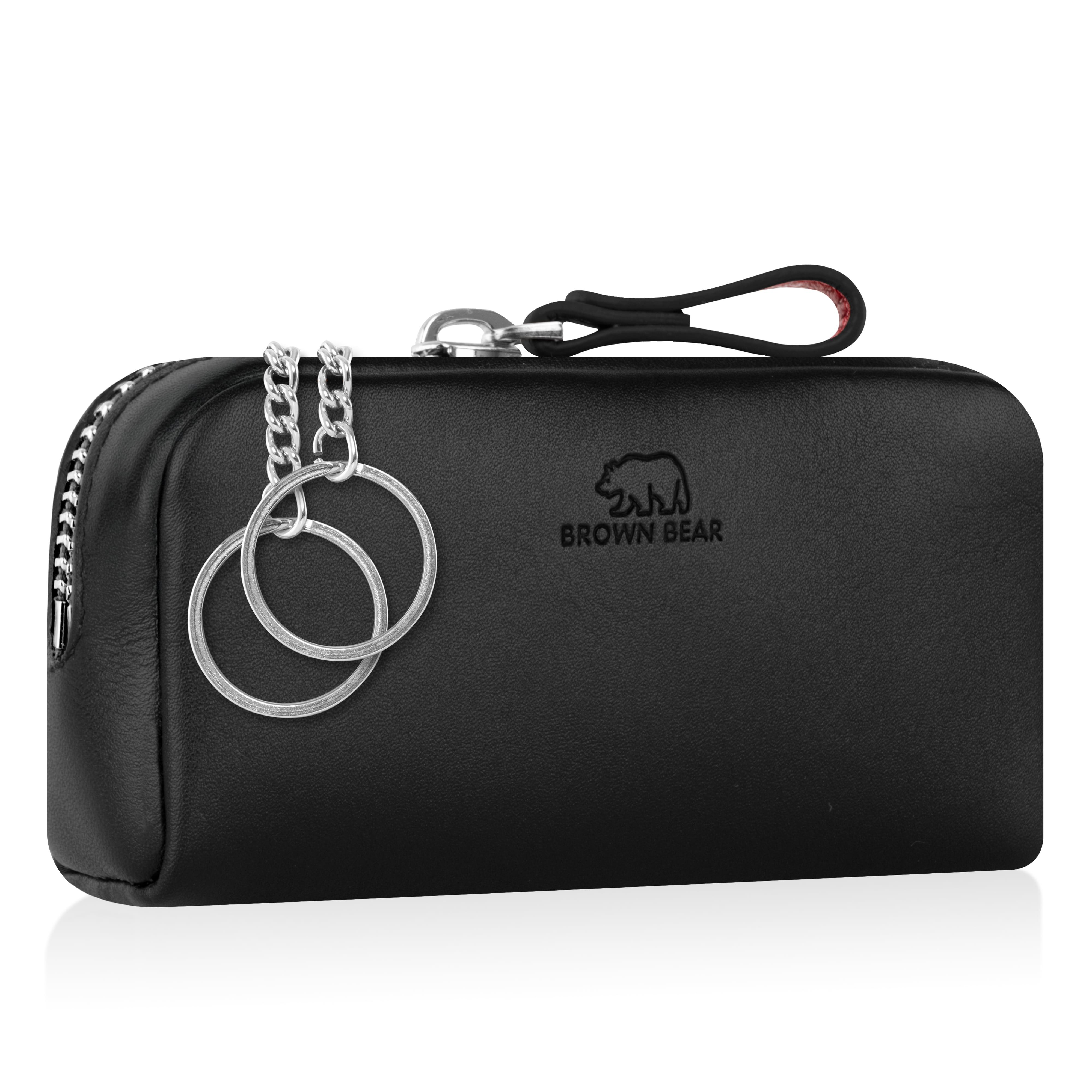 Brown Bear Schlüsseltasche 8017 A - aus Echtleder mit zwei Schlüsselringen, mit Münzfach und großen Korpus Farbe Schwarz Nappa