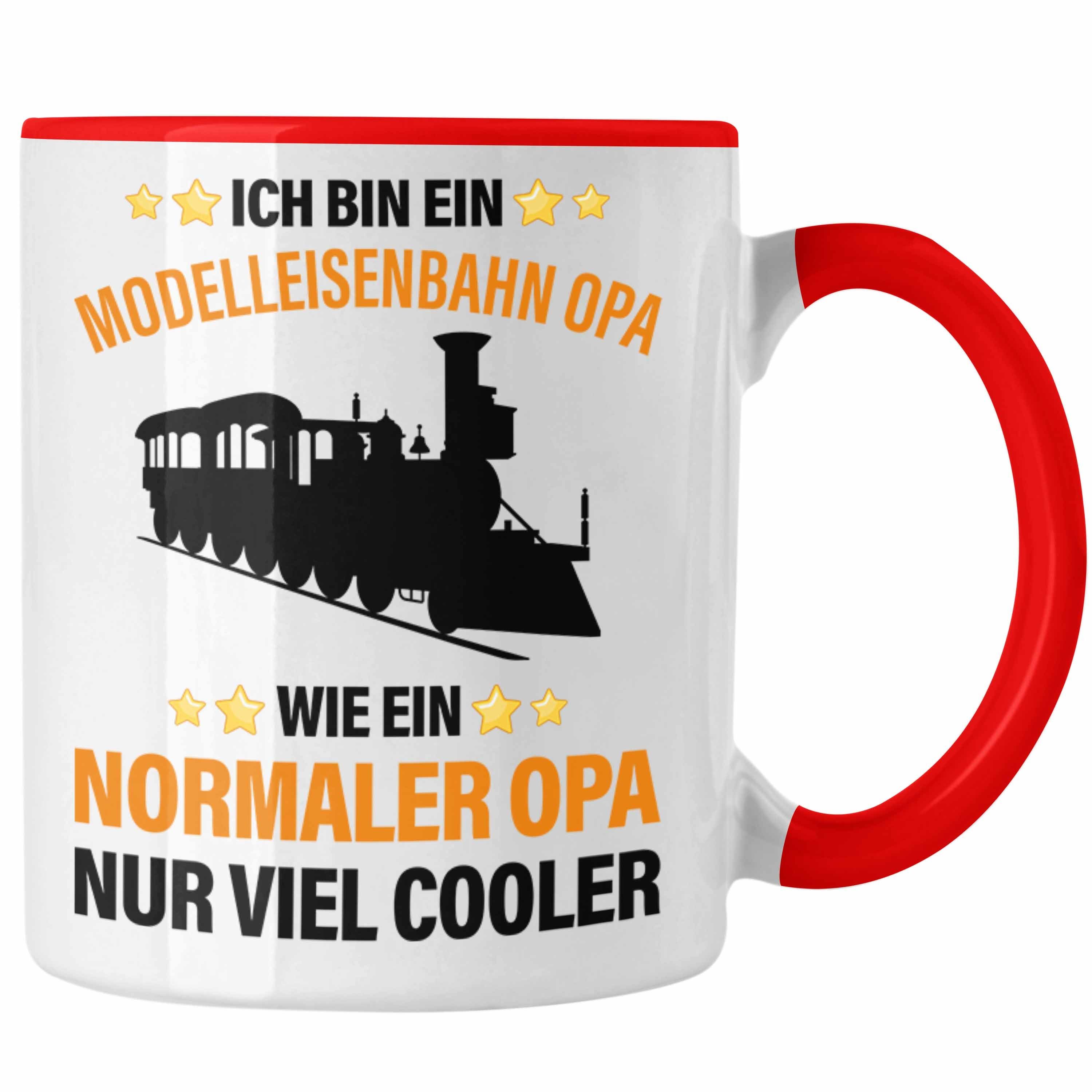 Opa Dampflokomotive Modeleisenbahn Geschenkidee Tasse Geschenk - Spruch Opa Trendation Trendation Geschenk Tasse Eisenbahn Rentner Rot