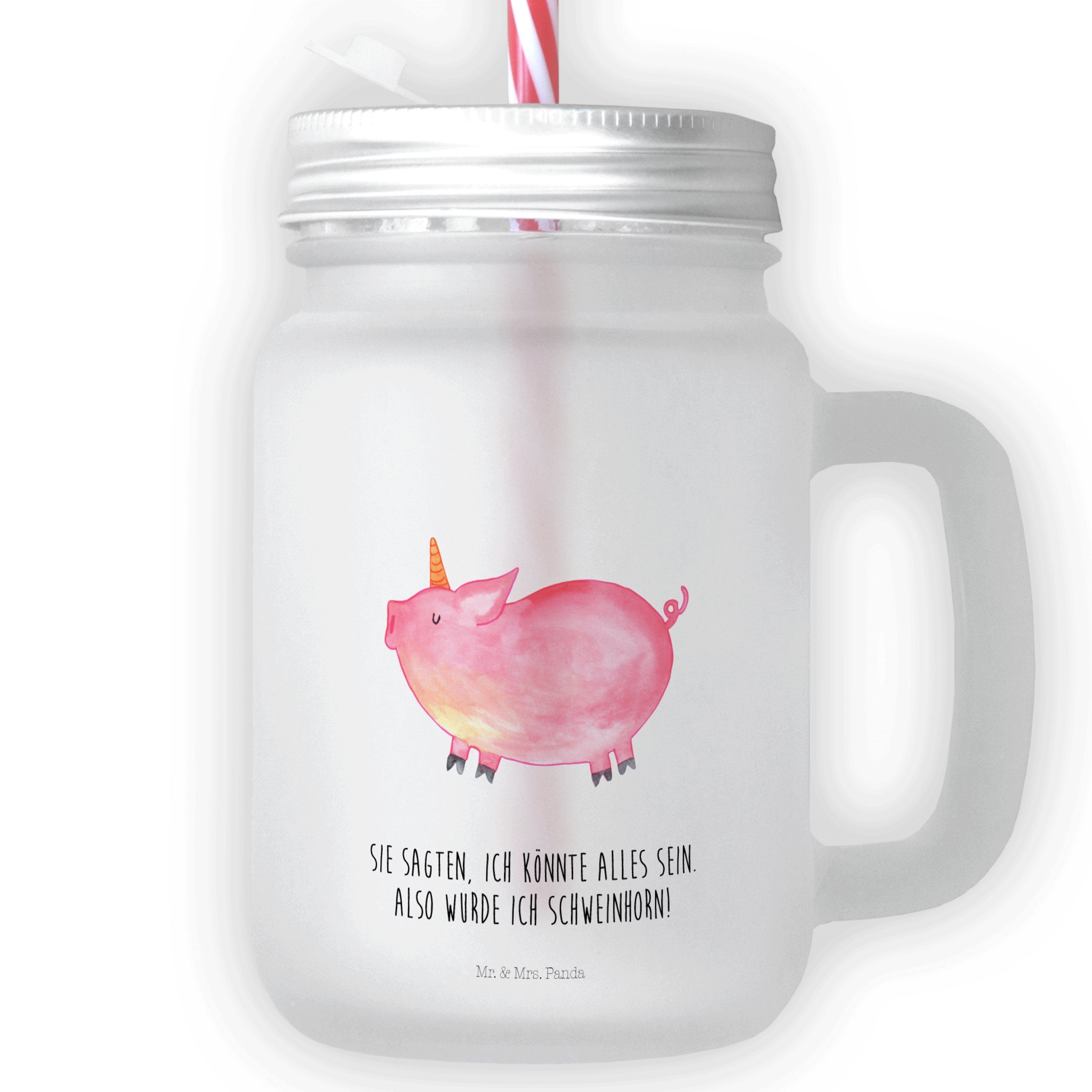Mr. & Mrs. Panda Glas Einhorn Schweinhorn - Transparent - Geschenk, Mason Jar Trinkglas, Gl, Premium Glas