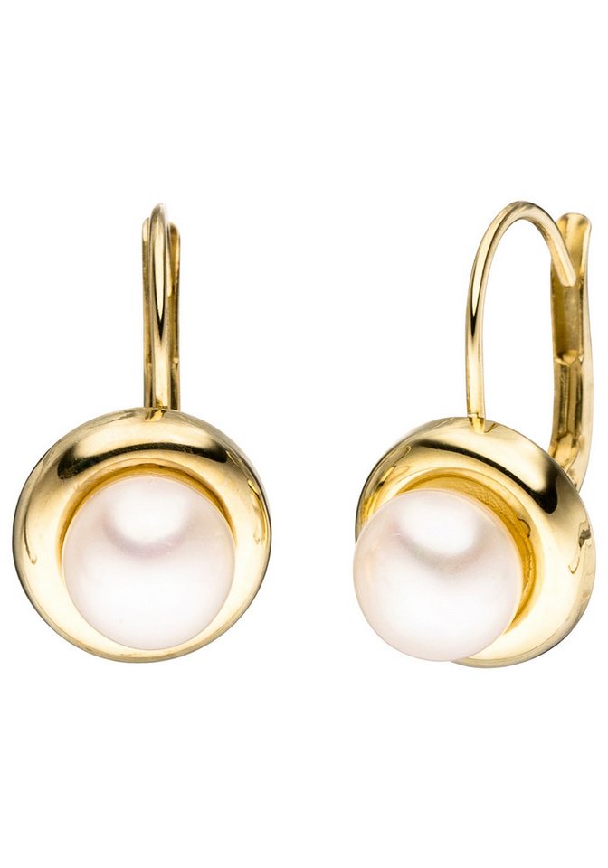 JOBO Perlenohrringe, rund 333 Gold mit S... JOBO Perlenohrringe, rund 333 Gold mit S...
