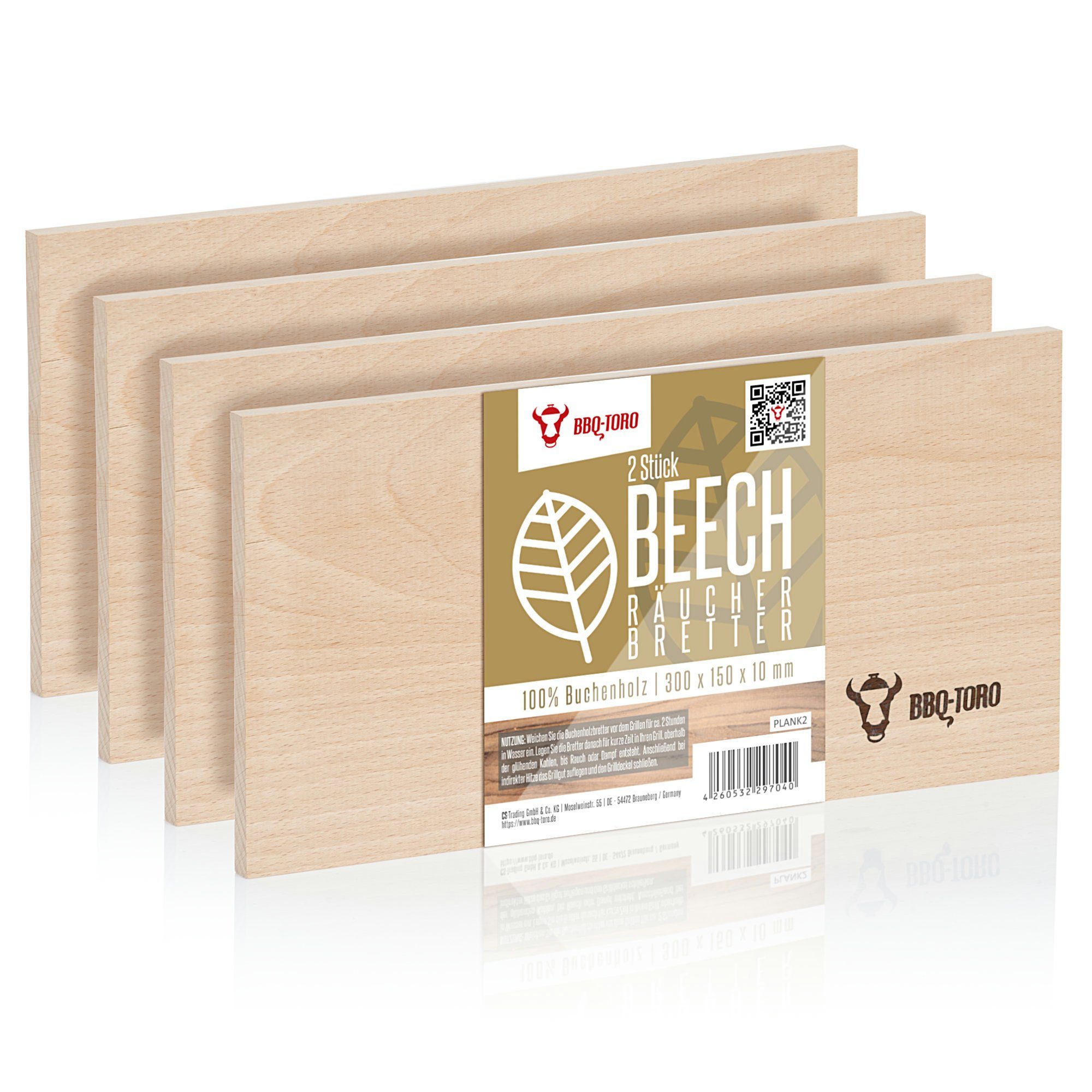 BBQ-Toro Räucherbrett Räucherbrett aus 100 % Buchenholz (4 Stk), 30 x 15 x 1 cm, Grillen, Holz