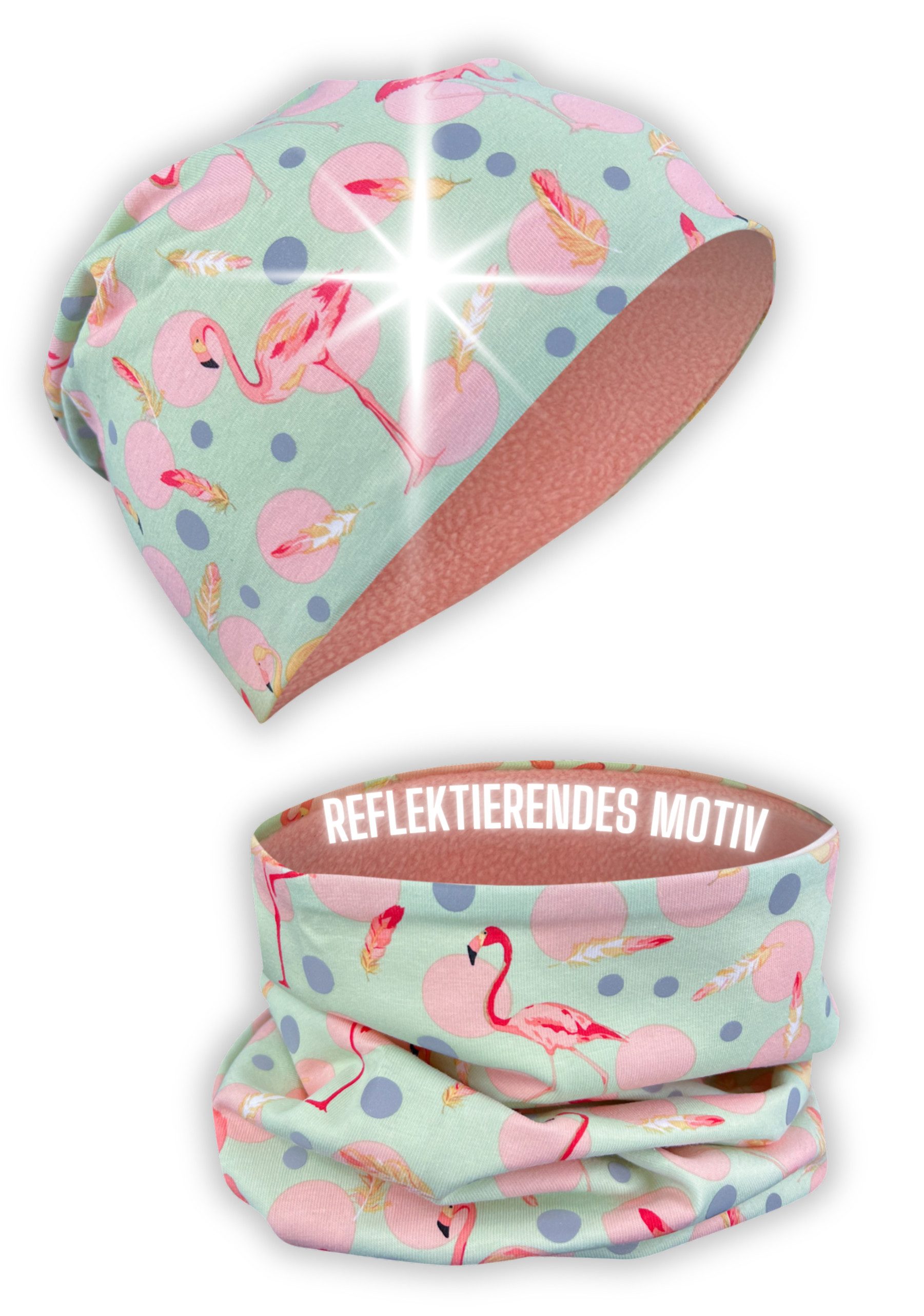 HECKBO Beanie 360° Reflektor Kinder Beanie Mütze & Loop Schal Set