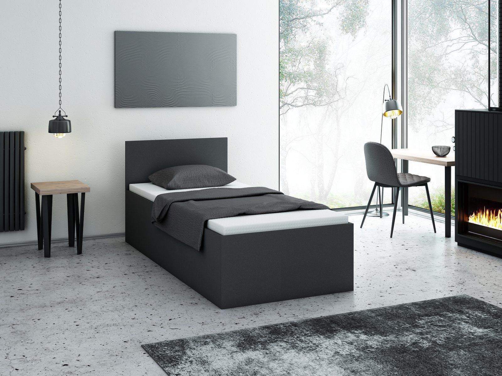 mit/ohne Doppelbett Lattenrost - - Jugendbett Graphit Bettgestell Bett Matratze mit pressiode