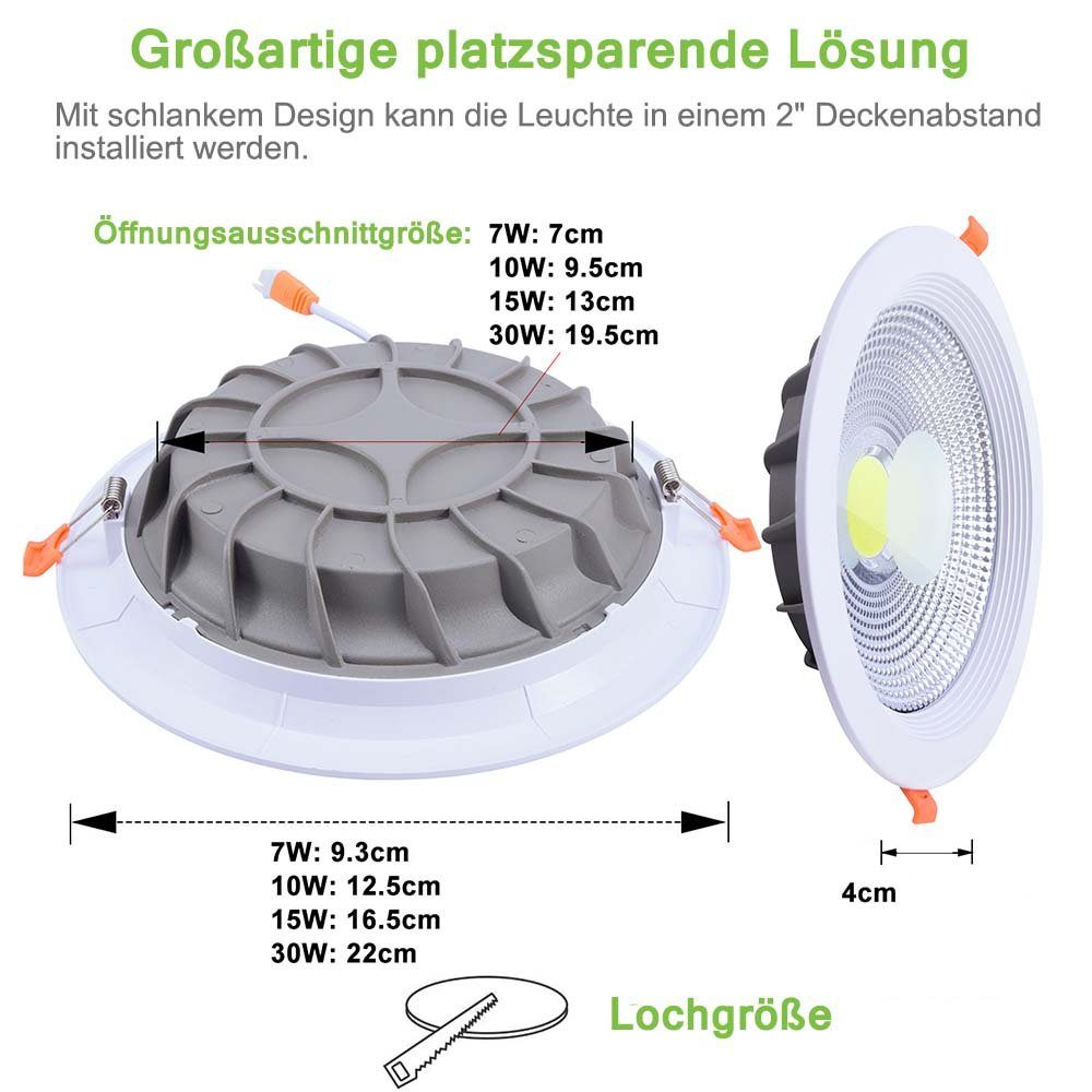 Naturweiß Rosnek Einbau, weiß, Innenraumdekoration, für Downlight, warme Atmosphäre 15/30W, Kaltweiß, LED Naturweiß, COB, 30W Warmweiß, Einbaustrahler LED Warm/Natürlich/Kalt COB Haus