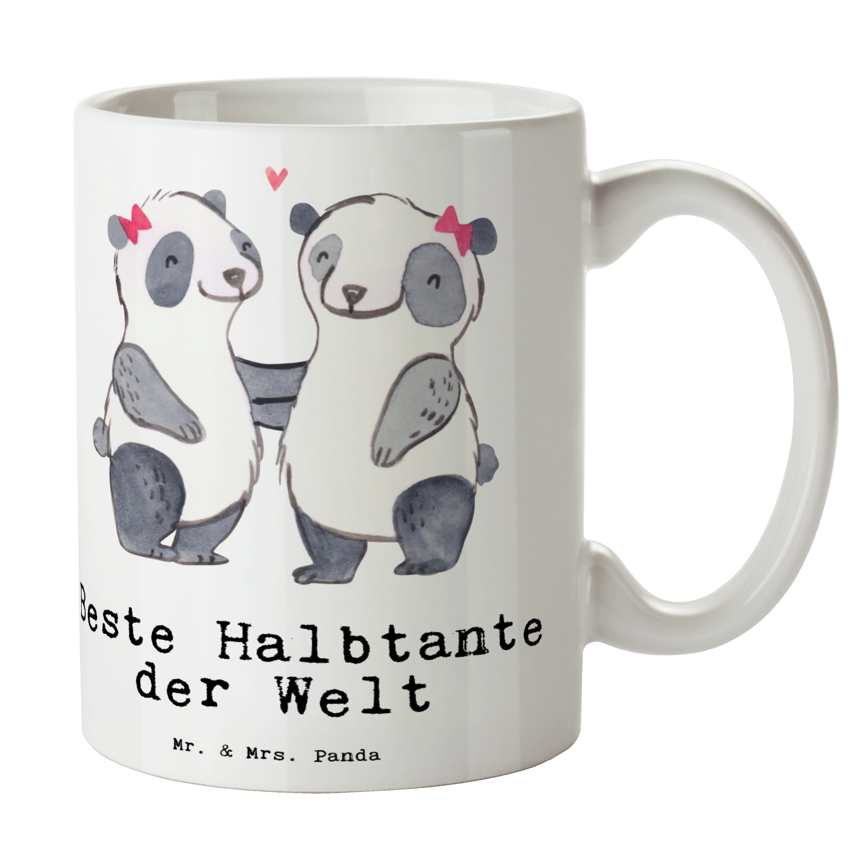 Mr. & Mrs. Panda Tasse Panda Beste Halbtante der Welt - Weiß - Geschenk, Mitbringsel, Kaffeetasse, Stief, Becher, Geschenkidee, Tee, Schenken, Familie, Kaffeebecher, Büro, Keramik