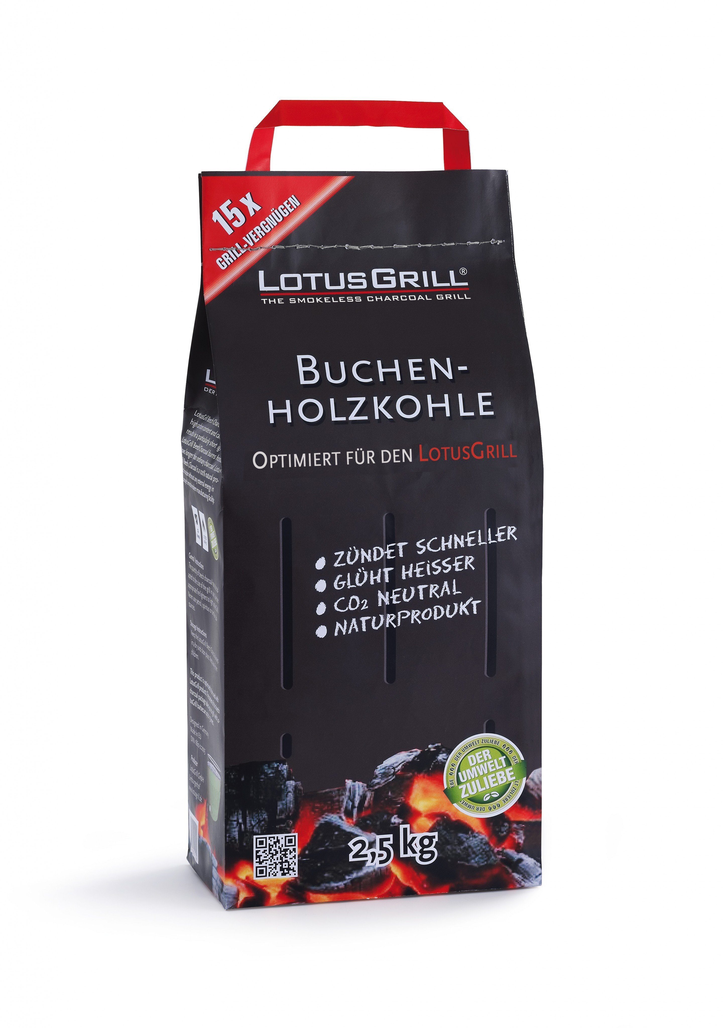 LotusGrill Holzkohlegrill Anzündset Nr.1 - 1x Buchenholzkohle 2,5kg UND 1x Brennpaste 200ml