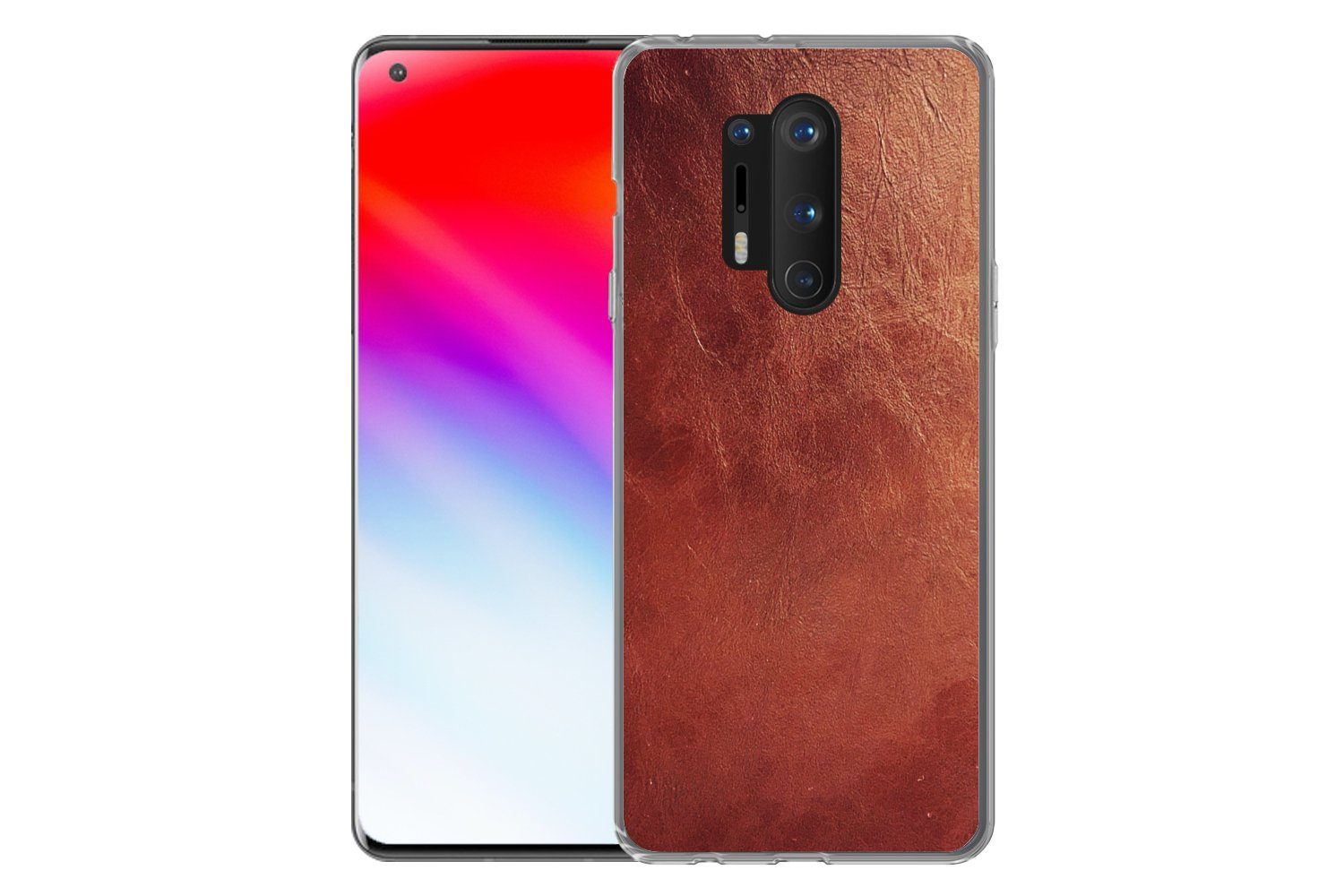 MuchoWow Handyhülle für OnePlus 8 Pro Leder - Lederoptik - Braun - Hell, Phone Case, Silikon, Schutzhülle Dünn