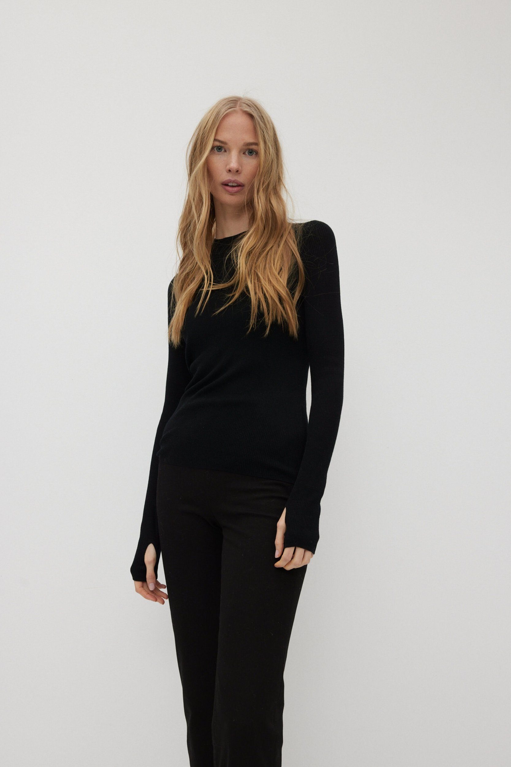 THE FASHION PEOPLE Rundhalspullover Basic Turtleneck, knitted DEEP BLACK CHECK