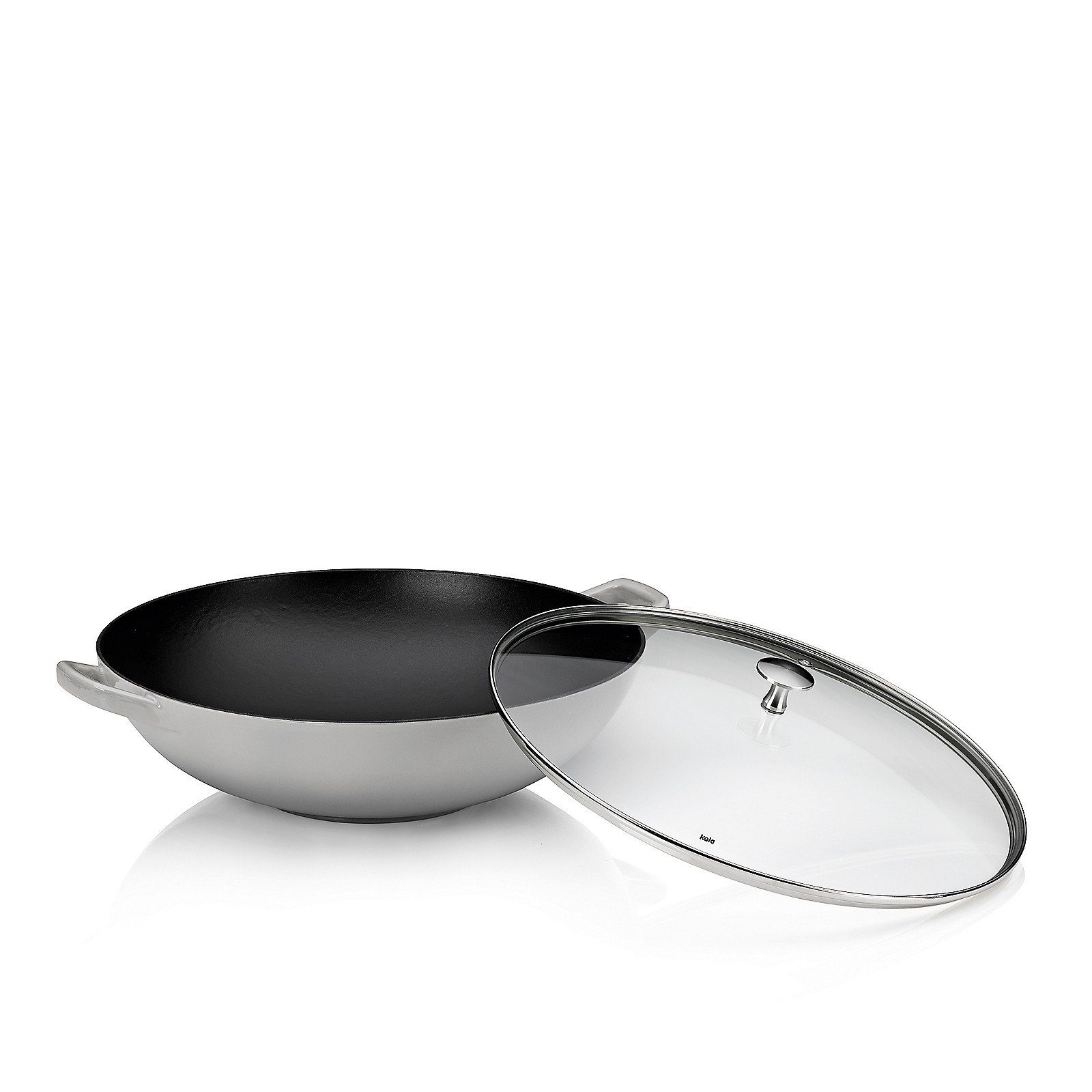 kela Wok Calido, Gusseisen, rau emailliert, hitzebeständiger Glasdeckel bis zu 220°C