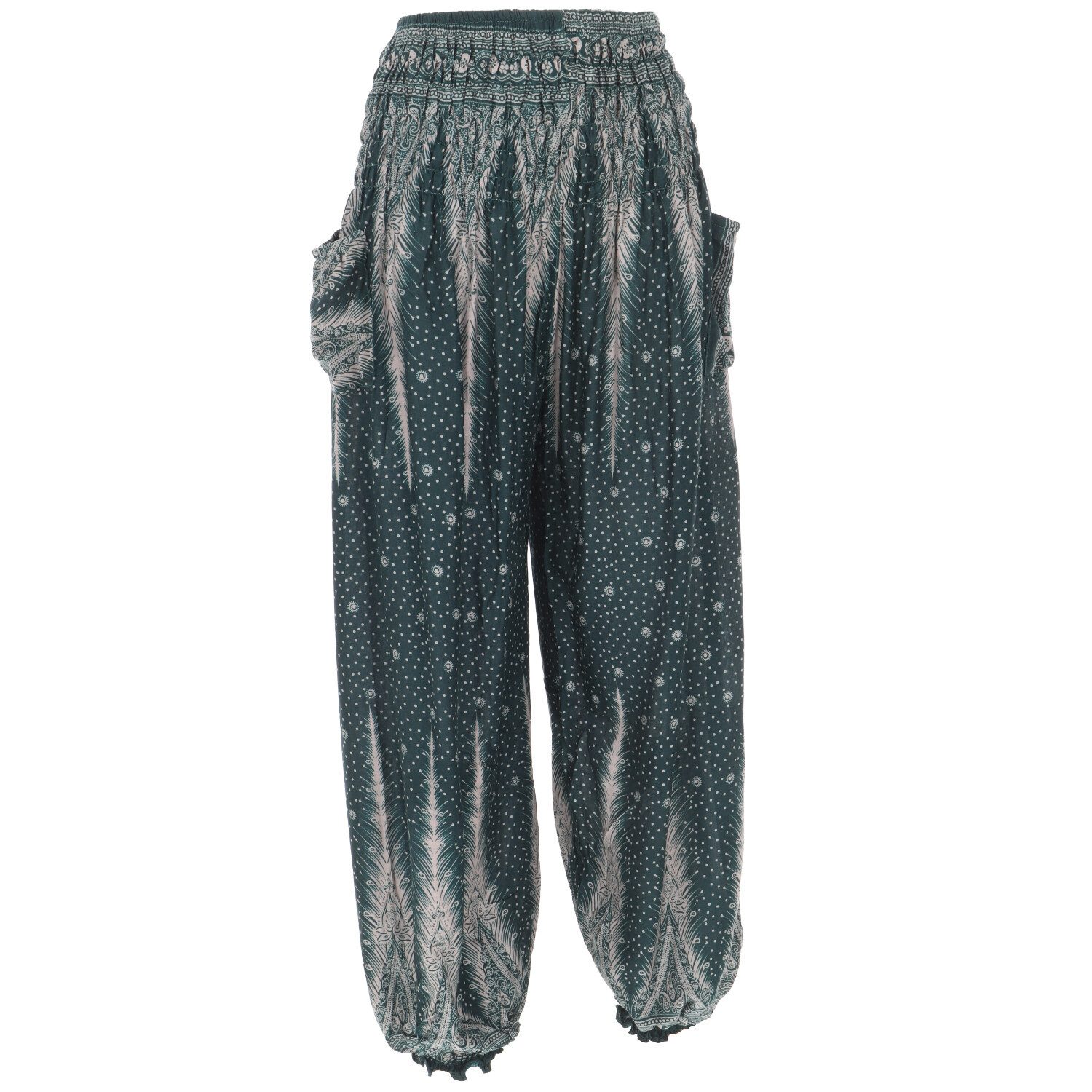 Guru-Shop Relaxhose Luftige Pluderhose, Boho Sommerhose - grün Ethno Style, günstig online kaufen