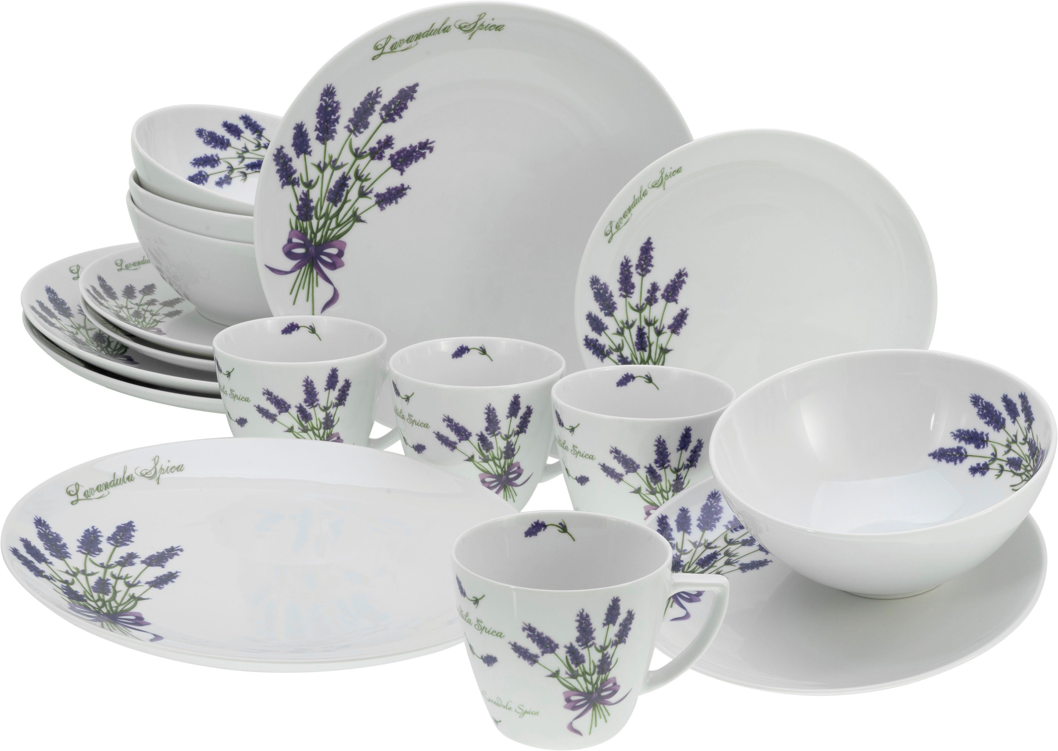 CreaTable Kombiservice Home Lavendel (16-tlg), 4 Personen, Porzellan, Lavendel-Dekor