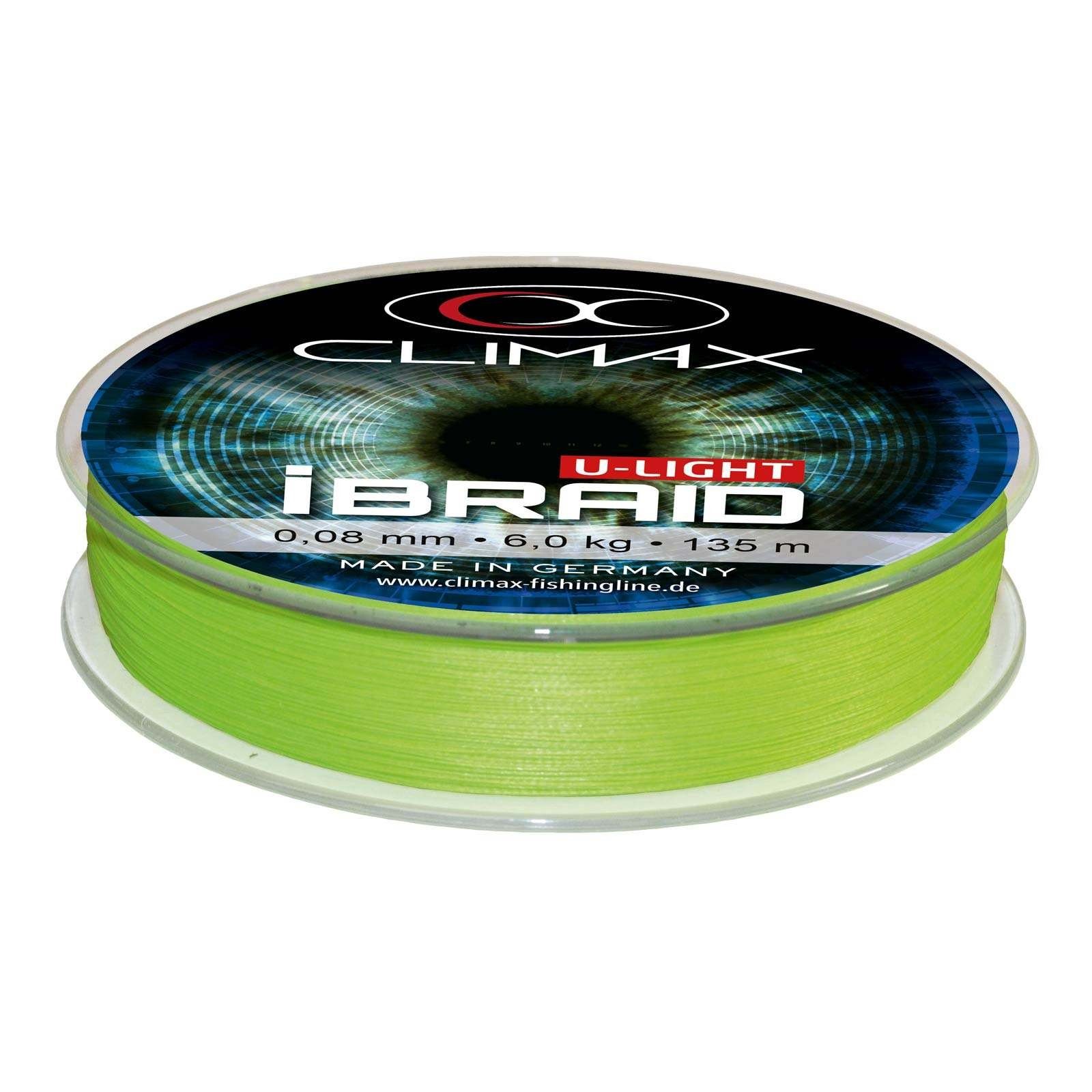 Climax Angelschnur, 135 m Länge, Climax iBraid U-Light Chartreuse 135m 0,04mm ultradünne geflochtene Angelschnur